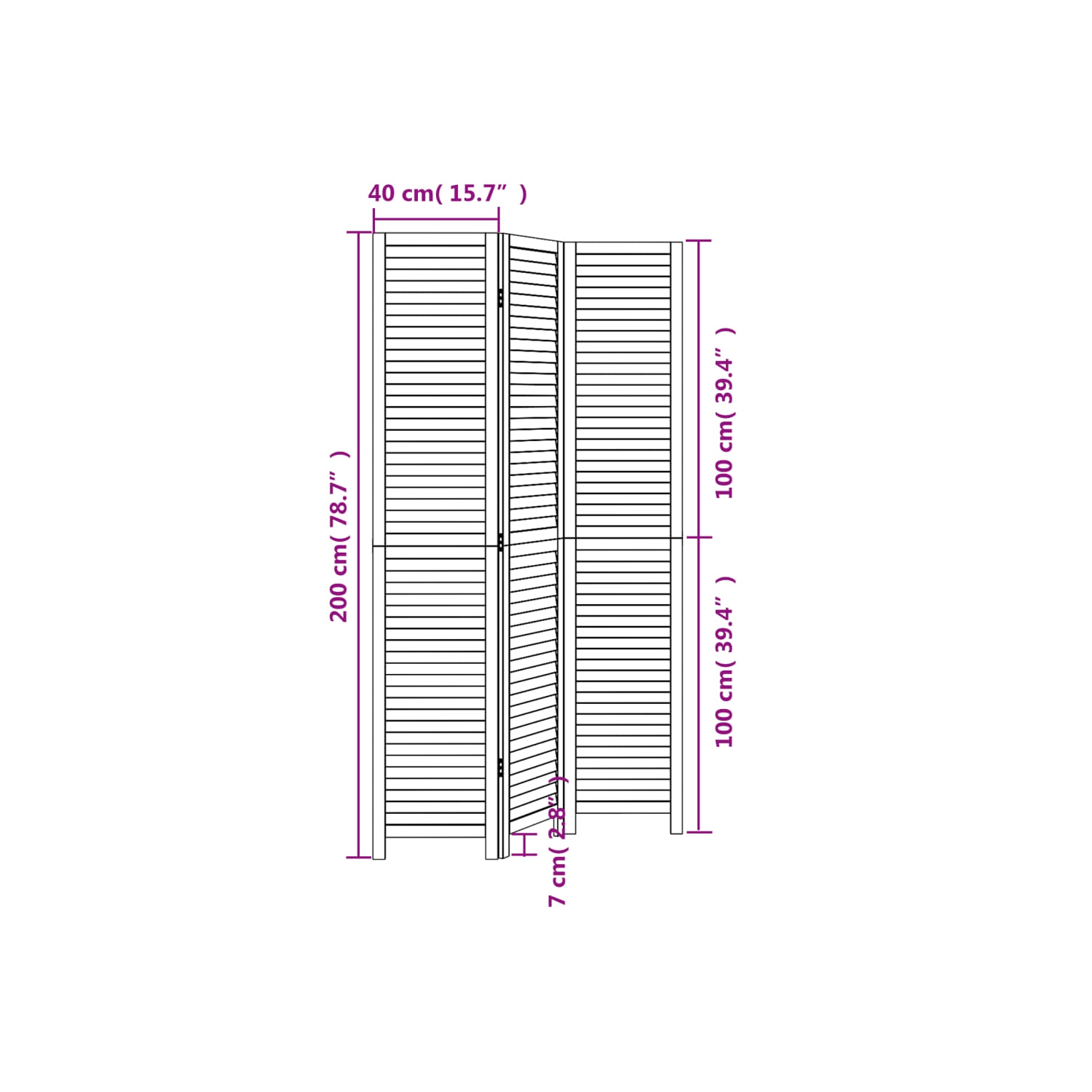 VidaXL – Séparateur de pièce&nbsp;à 3 panneaux en bois massif noir Paulownia