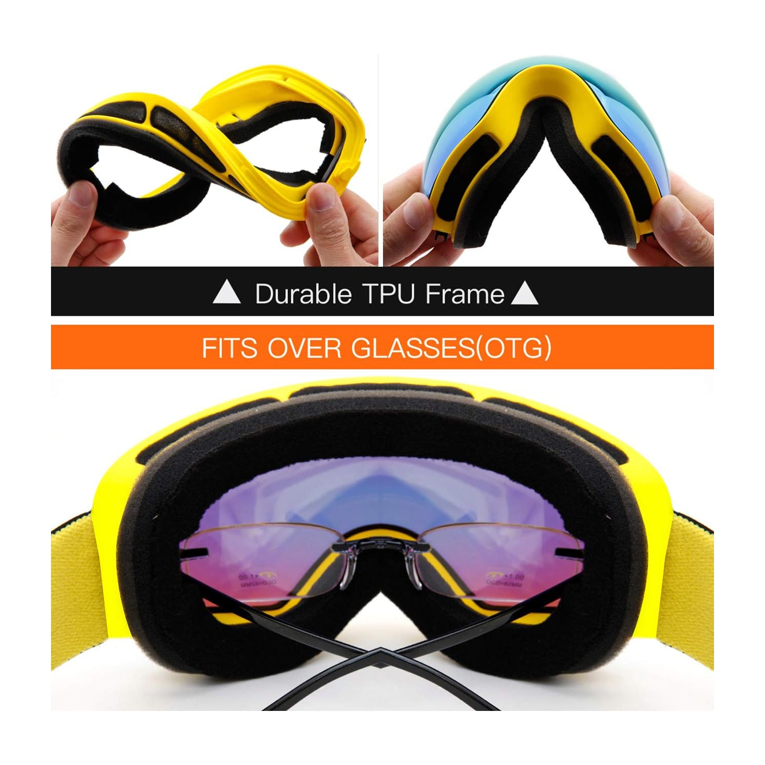 Ski Goggles,Winter Snow Sports Snowboard Goggles Youth & Men Women Skiing Skating Snowmobile,V06kids 4-16(vlt18%)yellow Frame/Gold