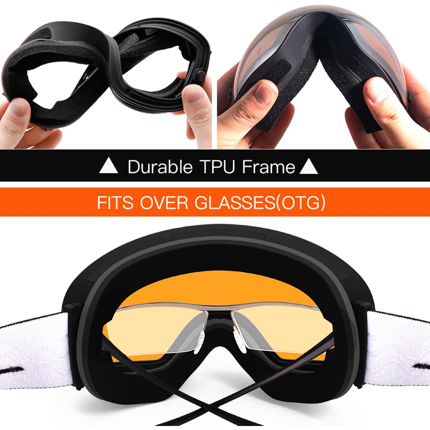 Lunettes de ski, lunettes de planche à neige Winter Snow Sports Snowboard Jeunes et hommes Femmes Ski Ski Ski Motoneige, A21-Matter Cadre