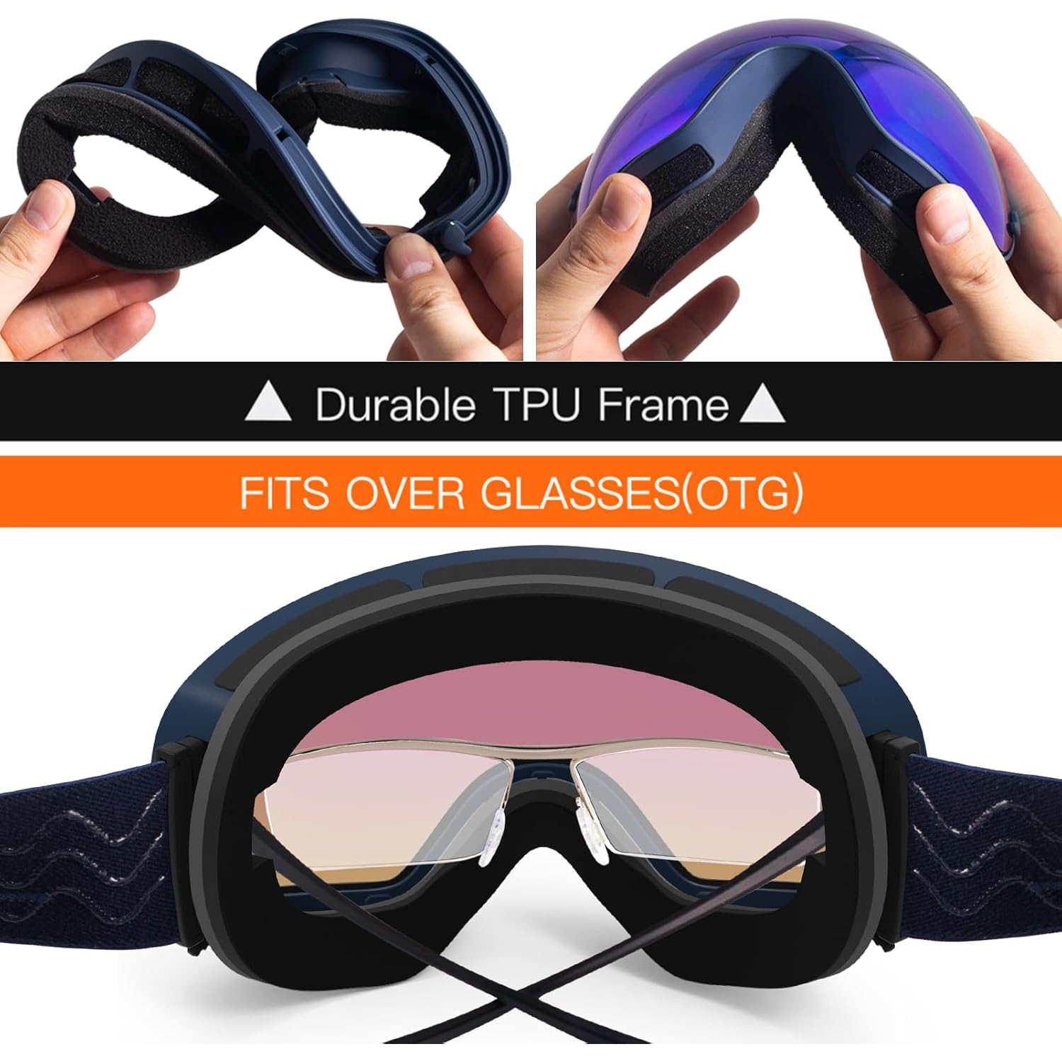 Ski Goggles,Winter Snow Sports Snowboard Goggles Youth & Men Women Skiing Skating Snowmobile,A19-matter Blue Frame/Green