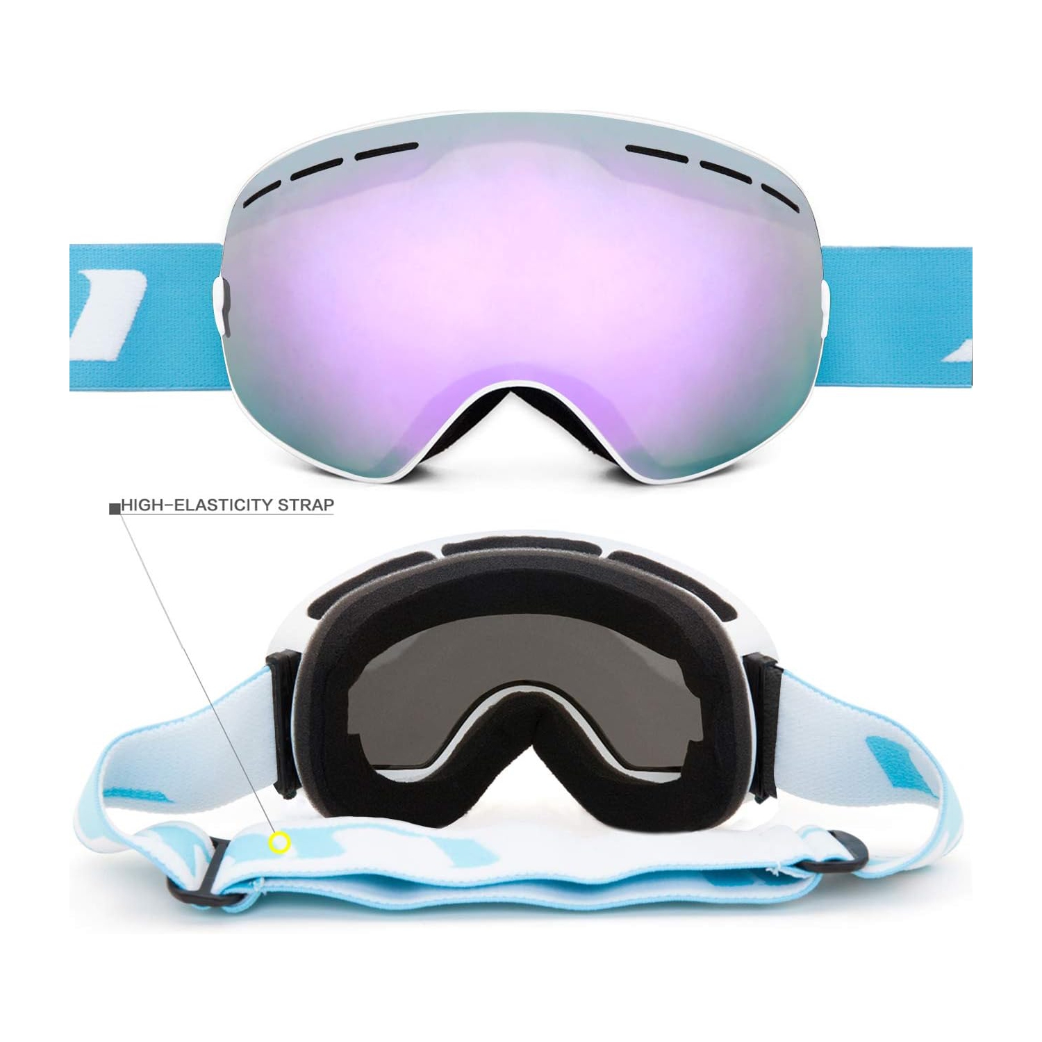 Ski Goggles,Winter Snow Sports Snowboard Goggles Youth & Men Women Skiing Skating Snowmobile,Arctic White / Purple Sapphire
