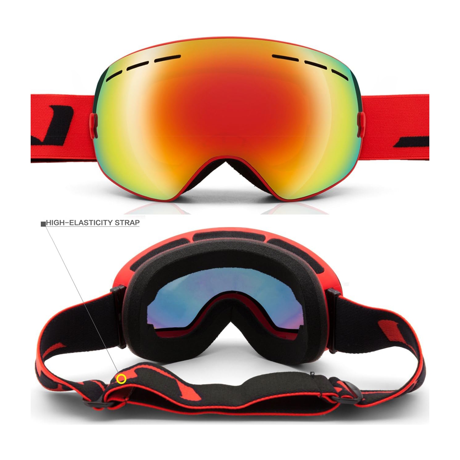 Ski Goggles,Winter Snow Sports Snowboard Goggles Youth & Men Women Skiing Skating Snowmobile,A09-red Strap /Red(vlt22.6%)