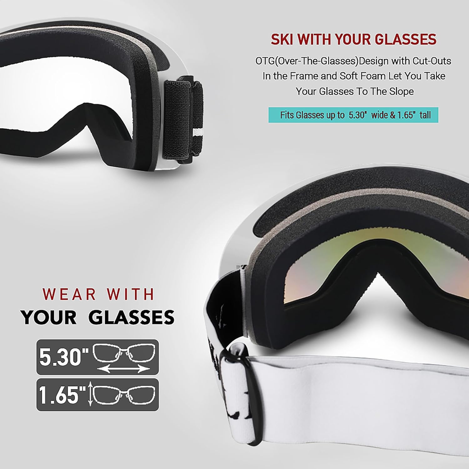 Ski Goggles,Winter Snow Sports Snowboard Goggles Youth & Men Women Skiing Skating Snowmobile,C05-white Frame/Silver Vlt 12%