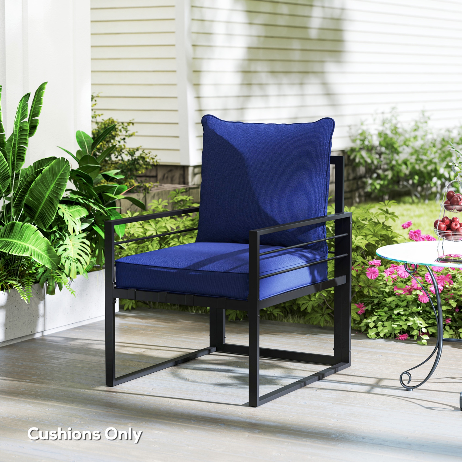 Coussins de chaise de jardin Outsunny, coussin de siège épais pour l'extérieur avec coussin de dossier, bleu foncé