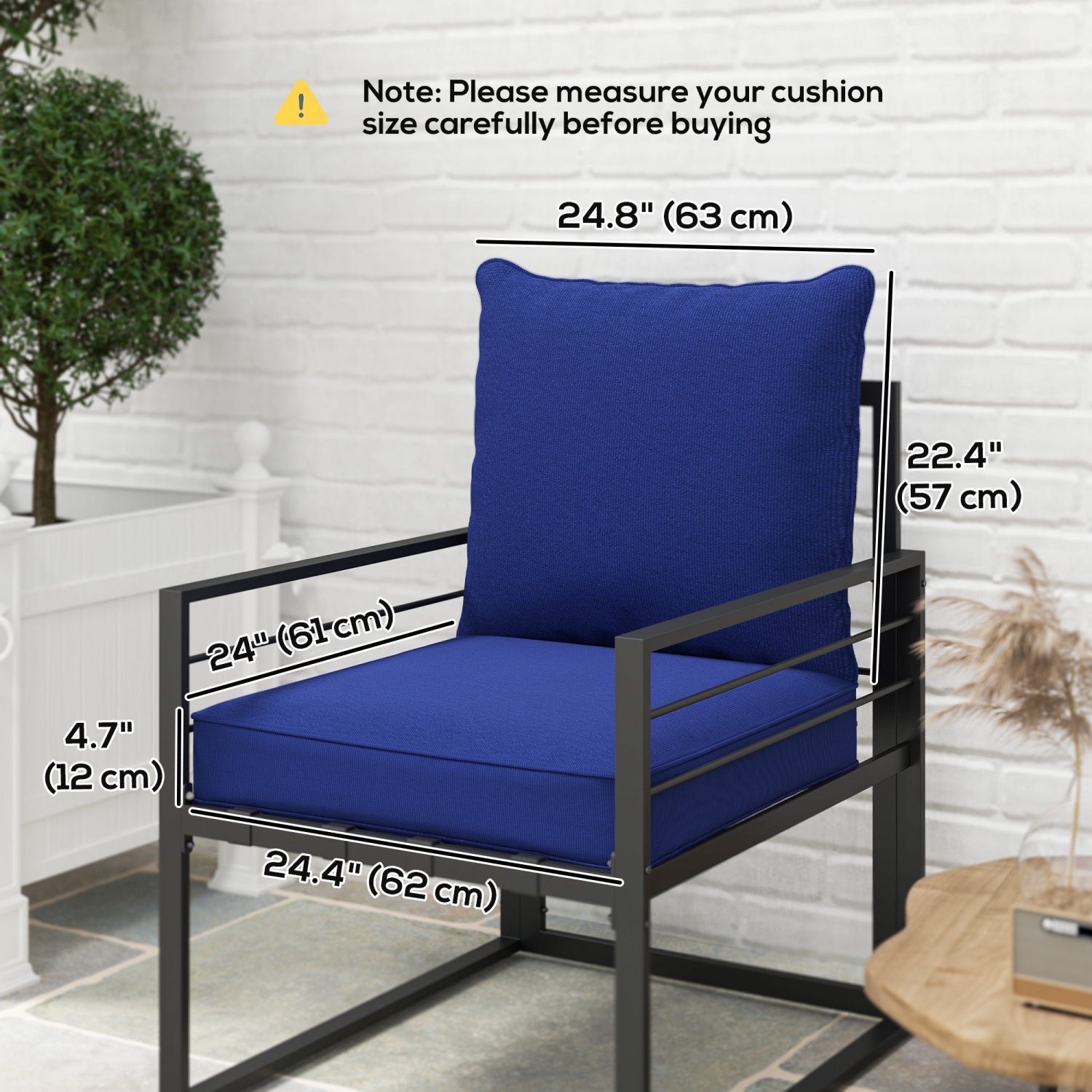 Coussins de chaise de jardin Outsunny, coussin de siège épais pour l'extérieur avec coussin de dossier, bleu foncé