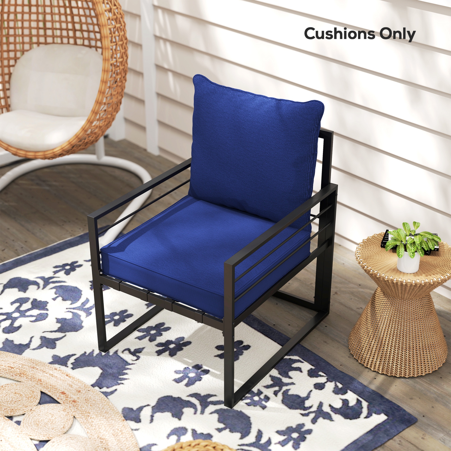 Coussins de chaise de jardin Outsunny, coussin de siège épais pour l'extérieur avec coussin de dossier, bleu foncé