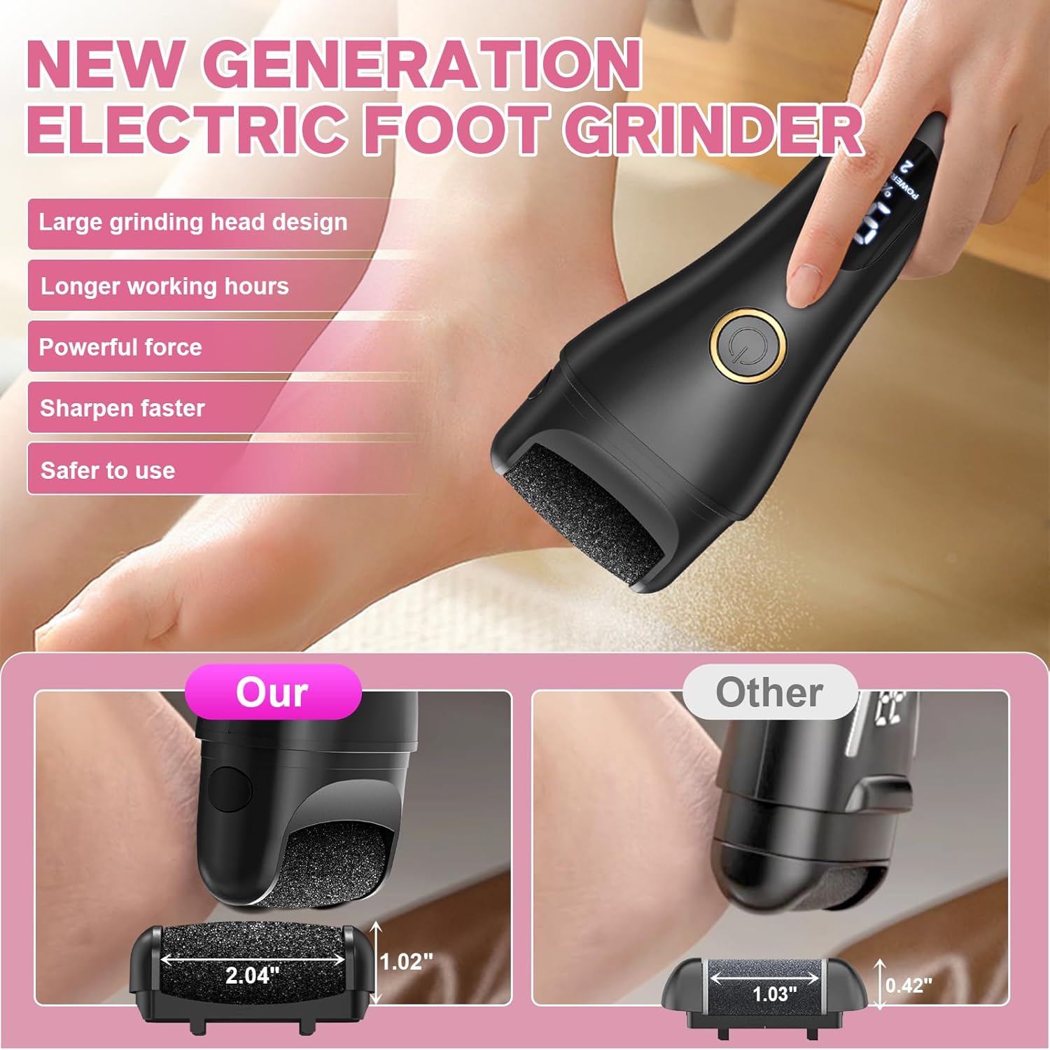 Electric Foot File,Callus Remover for Feet,Adjustable 3 Speed Foot Callus Remover with Pedicure Tools Foot Care,Remove Dead Skin & Hard Skin Dry