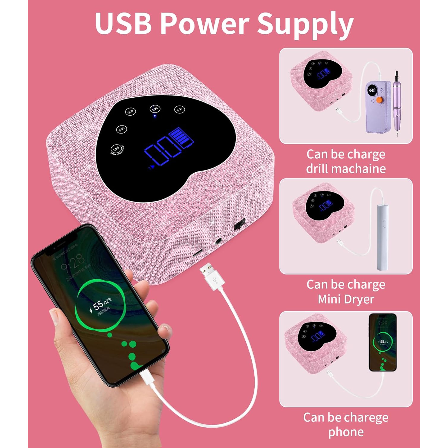 UV Light for Nails,Cordless Rechargeable UV Nail Lamp,Fast Nails Dryer Curing Lamp for Salon & Home,Gel Nail Polish UV Light with 5 Timer Setting