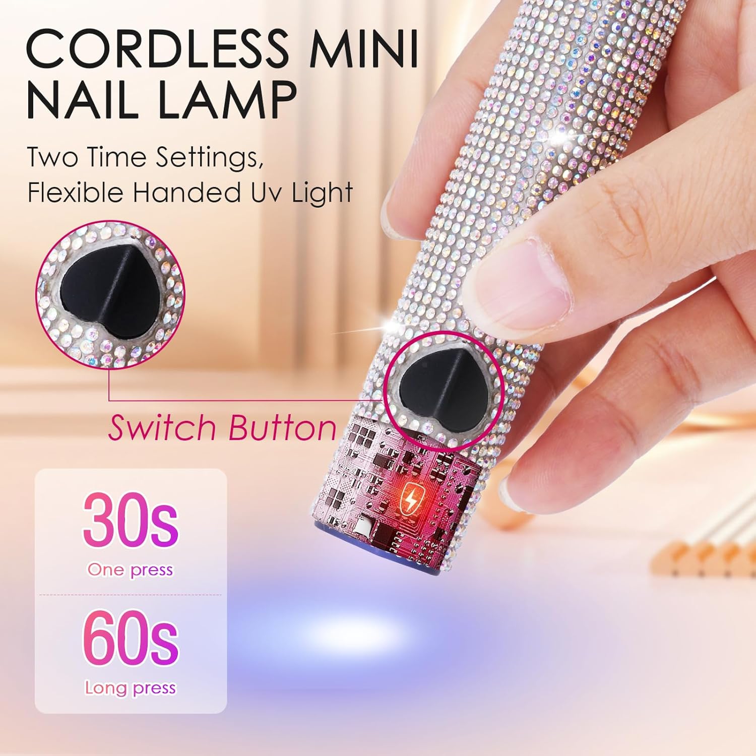 Lampe UV portative pour ongles en gel,Lampe à ongles LED portative,Mini lampe à ongles avec USB rechargeable,Sèche-ongles sans fil à fermeture rapide