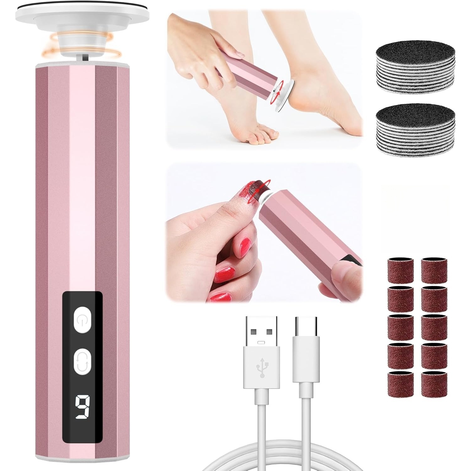 2 in 1 Electric Foot Callus Remover for Feet & Nails,Rechargeable Electric Foot File for Dead Skin Calluses,Cordless Pedicure Tool for Men Women