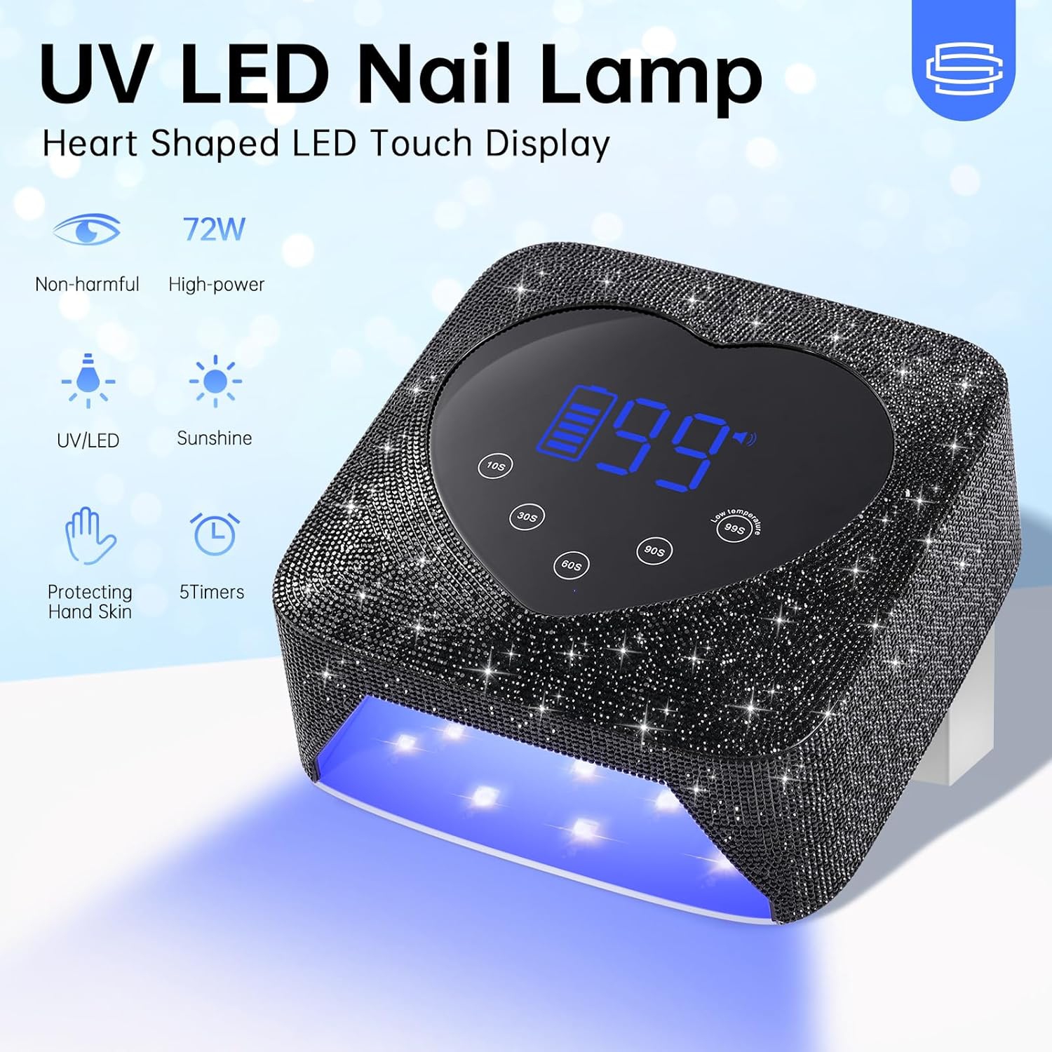 UV Light for Nails,Cordless UV Nail Lamp for Gel Nails,LED Nail Dryer with 5 Timer Setting,Touch Control & Auto Sensor,Fast Nail Light Curing Lamp