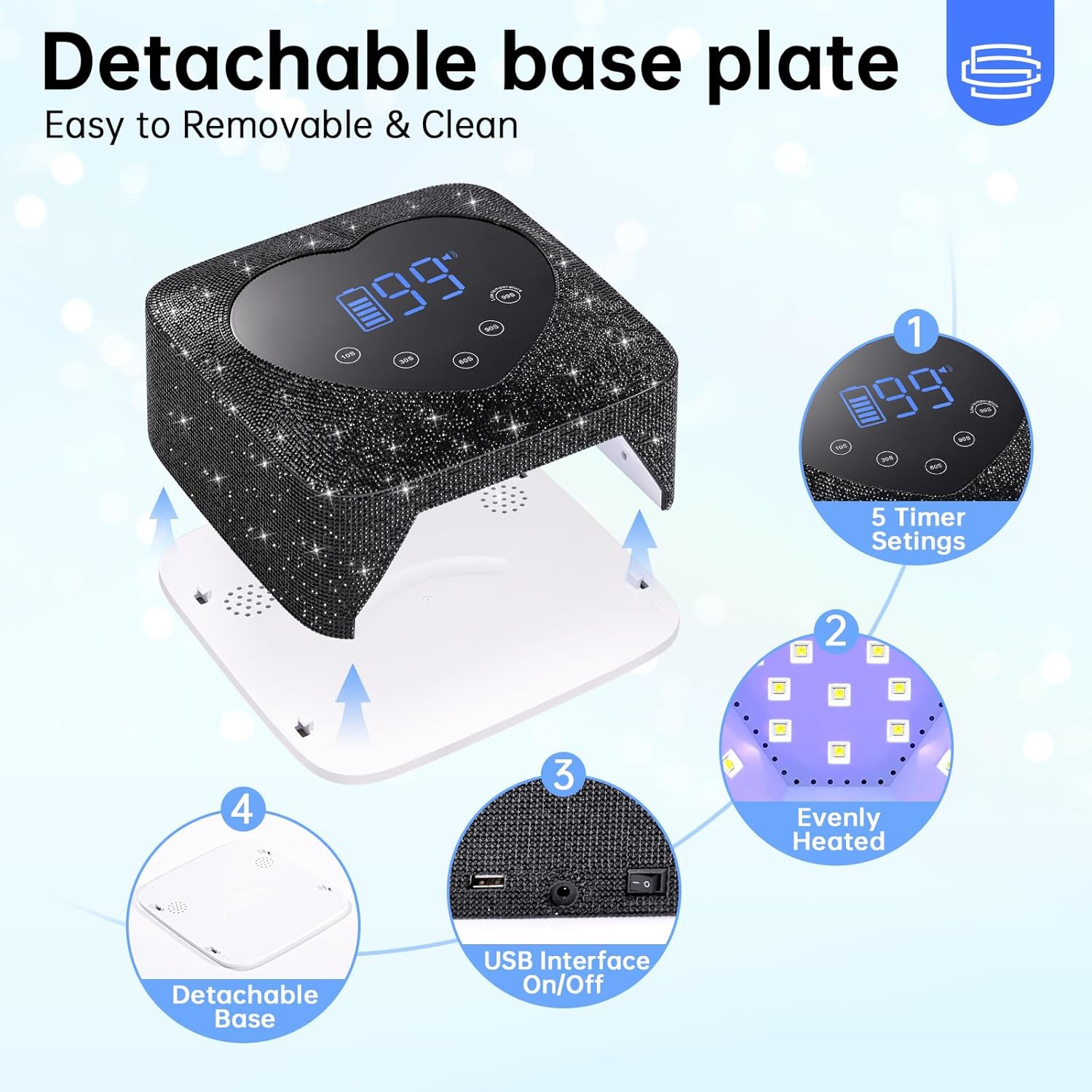 UV Light for Nails,Cordless UV Nail Lamp for Gel Nails,LED Nail Dryer with 5 Timer Setting,Touch Control & Auto Sensor,Fast Nail Light Curing Lamp