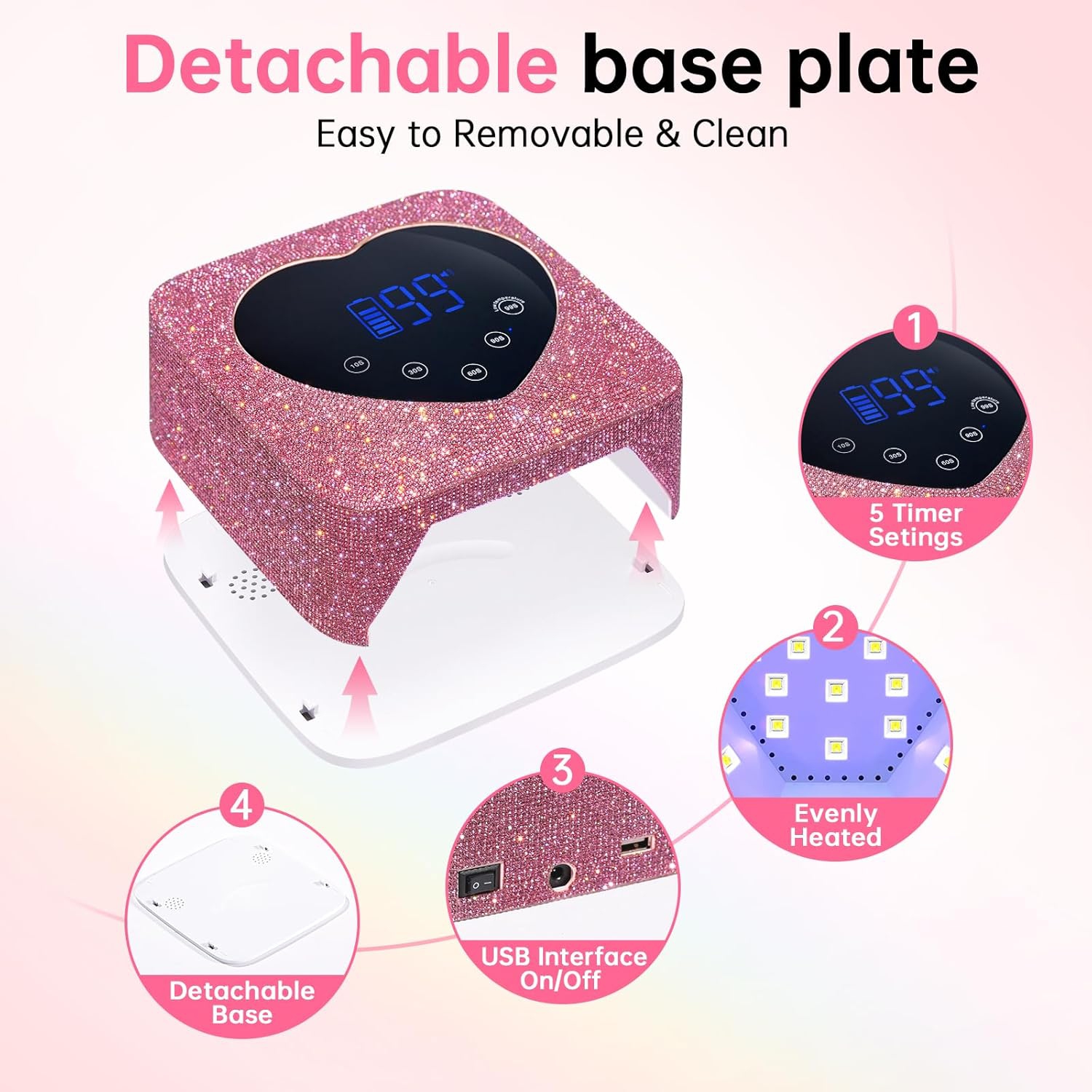 UV Light for Nails,Cordless UV Nail Lamp for Gel Nails,Rechargeable LED Nail Dryer with 5 Timer Setting,Touch Control & Auto Sensor,Fast Nail Light