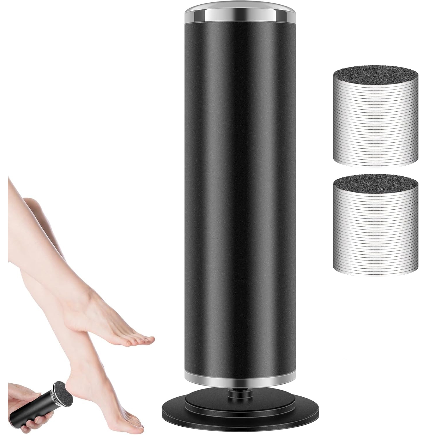 Electric Foot File,Rotatable Electric Foot Dead Skin Remover Callus Remover Tool for Home & Nail Salon with 60 pcs Replacement Sandpaper Discs,Black