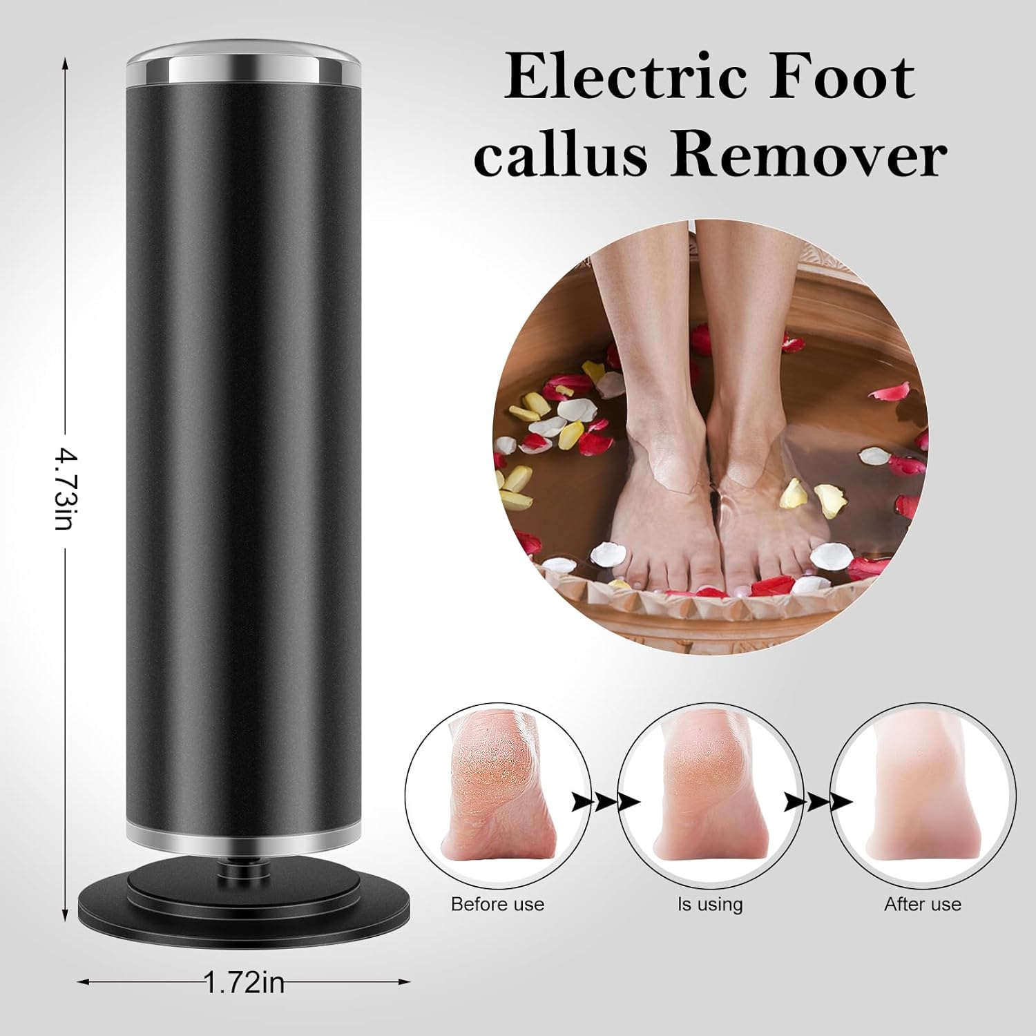 Electric Foot File,Rotatable Electric Foot Dead Skin Remover Callus Remover Tool for Home & Nail Salon with 60 pcs Replacement Sandpaper Discs,Black