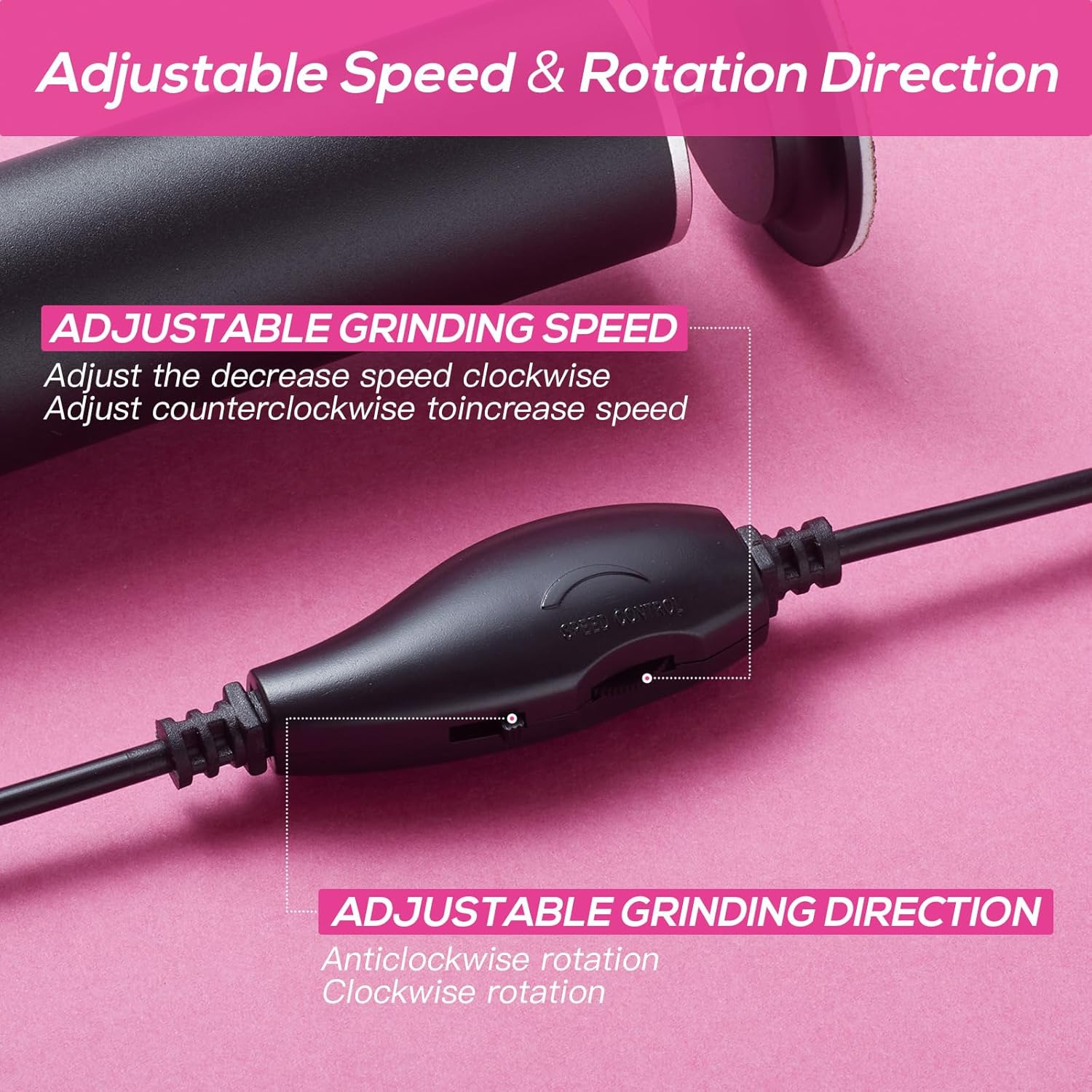 Electric Foot File,Rotatable Electric Foot Dead Skin Remover Callus Remover Tool for Home & Nail Salon with 60 pcs Replacement Sandpaper Discs,Black