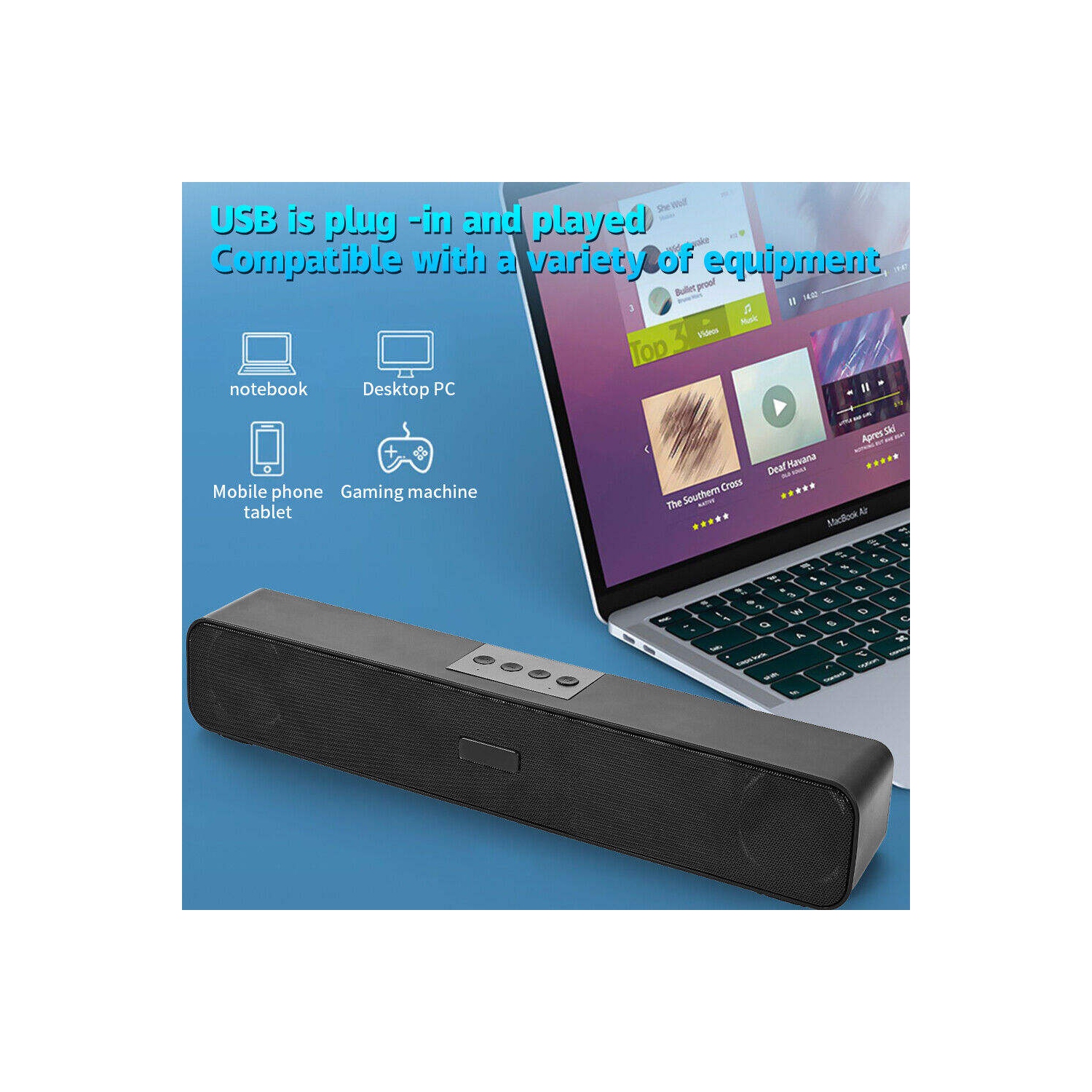 Haut-parleurs sans fil pour PC Barre de son Bluetooth portative pour ordinateur de bureau, portable, tablette