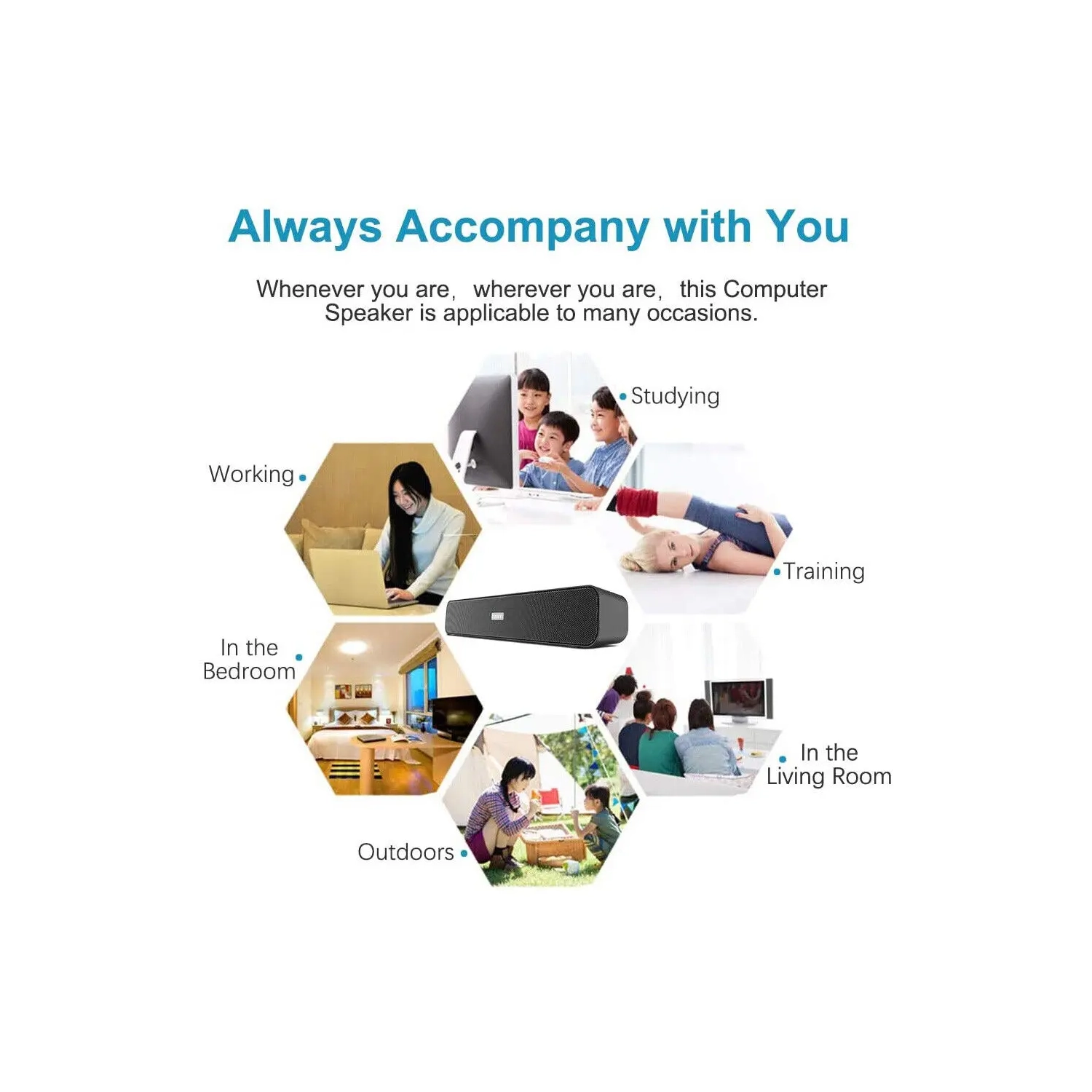 Haut-parleurs sans fil pour PC Barre de son Bluetooth portative pour ordinateur de bureau, portable, tablette