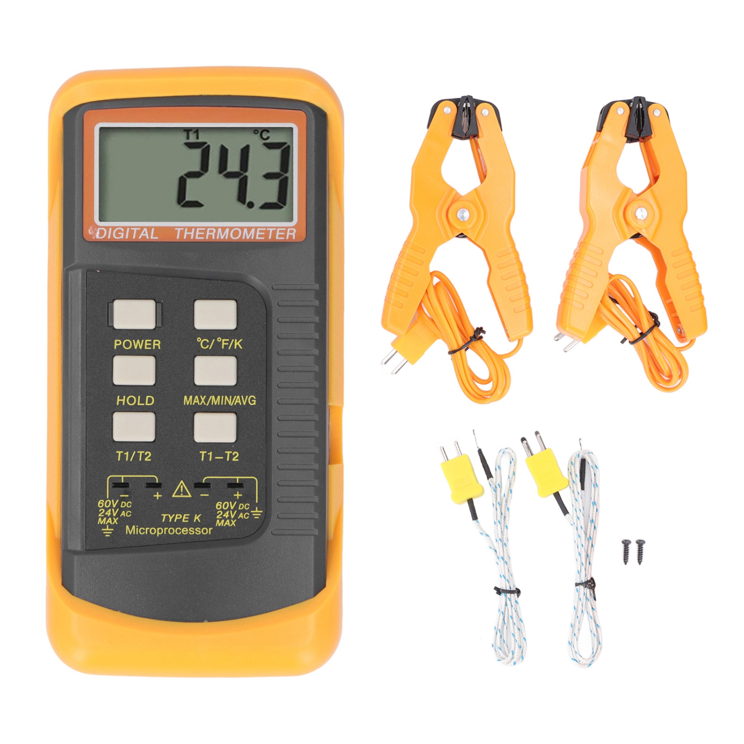 Digital K Type Thermometer Contact Double Probe Temperature Meter ‑50.0‑1370 Degree DC60V AC24V Thermocouple Input