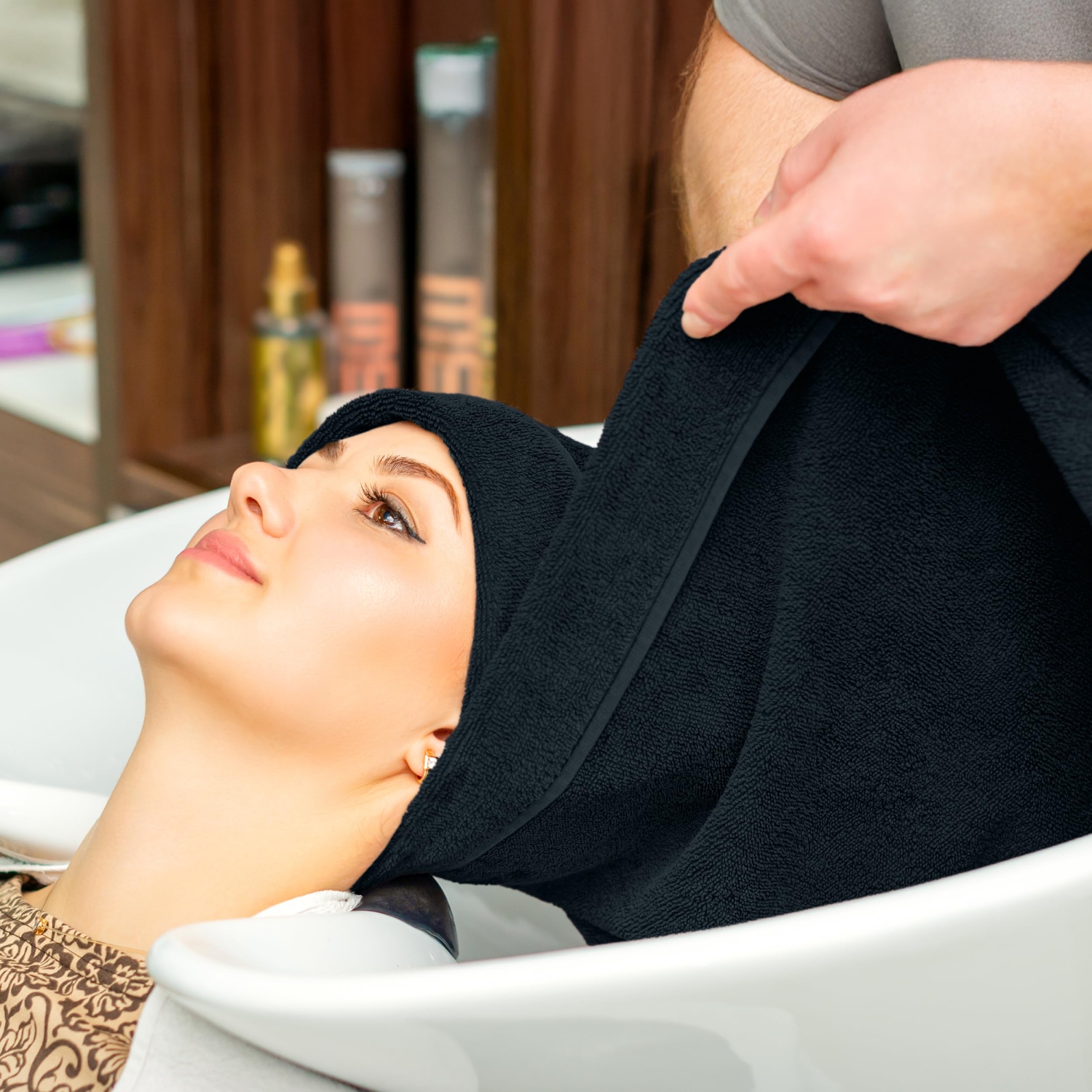 Canadian Linen Yukon Small Bath Towels, 6 Pack, 22"x44", Soft Absorbent Cotton Quick Dry Lightweight Bath Towel Set for Salon, Barber, Massage, Black