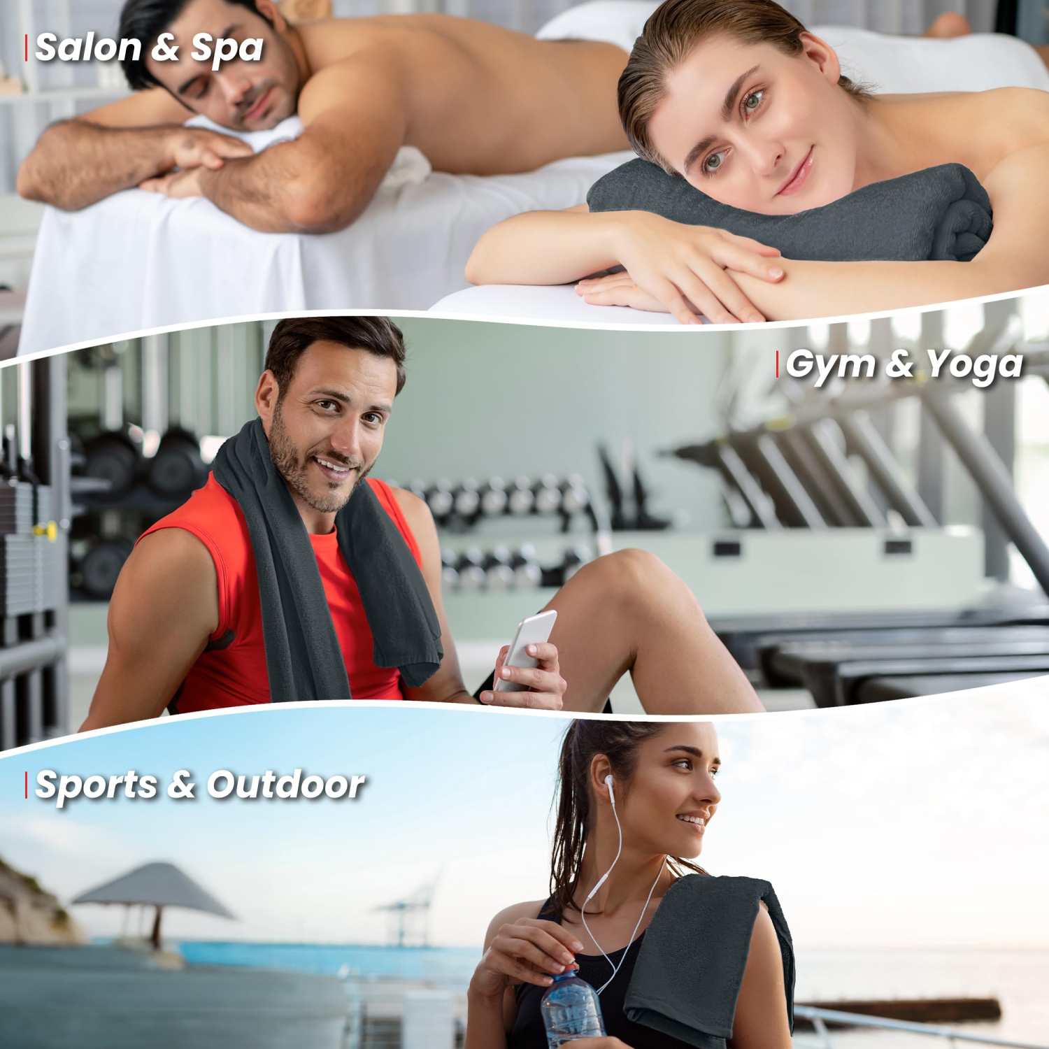 Canadian Linen Yukon Small Bath Towels, 6 Pack, 22"x44", Lightweight Soft Absorbent Cotton Quick Dry Bath Towel Set for Home Salon Spa Yoga Gym, Grey