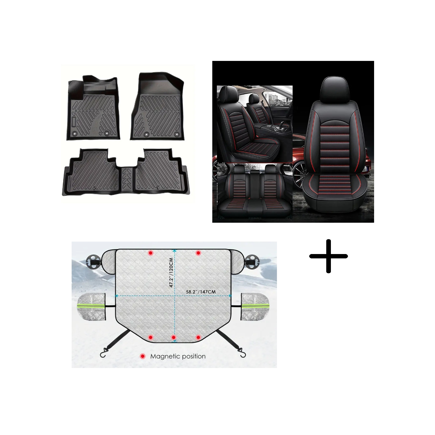 Heavy Duty All-Weather Floor Mats, Aluminum Snow Cover & Faux Leather Seat Covers for Nissan Murano
