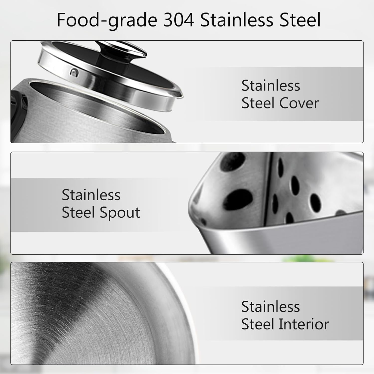 KitchMix Electric Kettle,1.7L Stainless Steel Tea Kettle with Thermometer,1500W Cordless Water Boiler with LED Indicator, Auto Shut-Off & Boil-Dry,