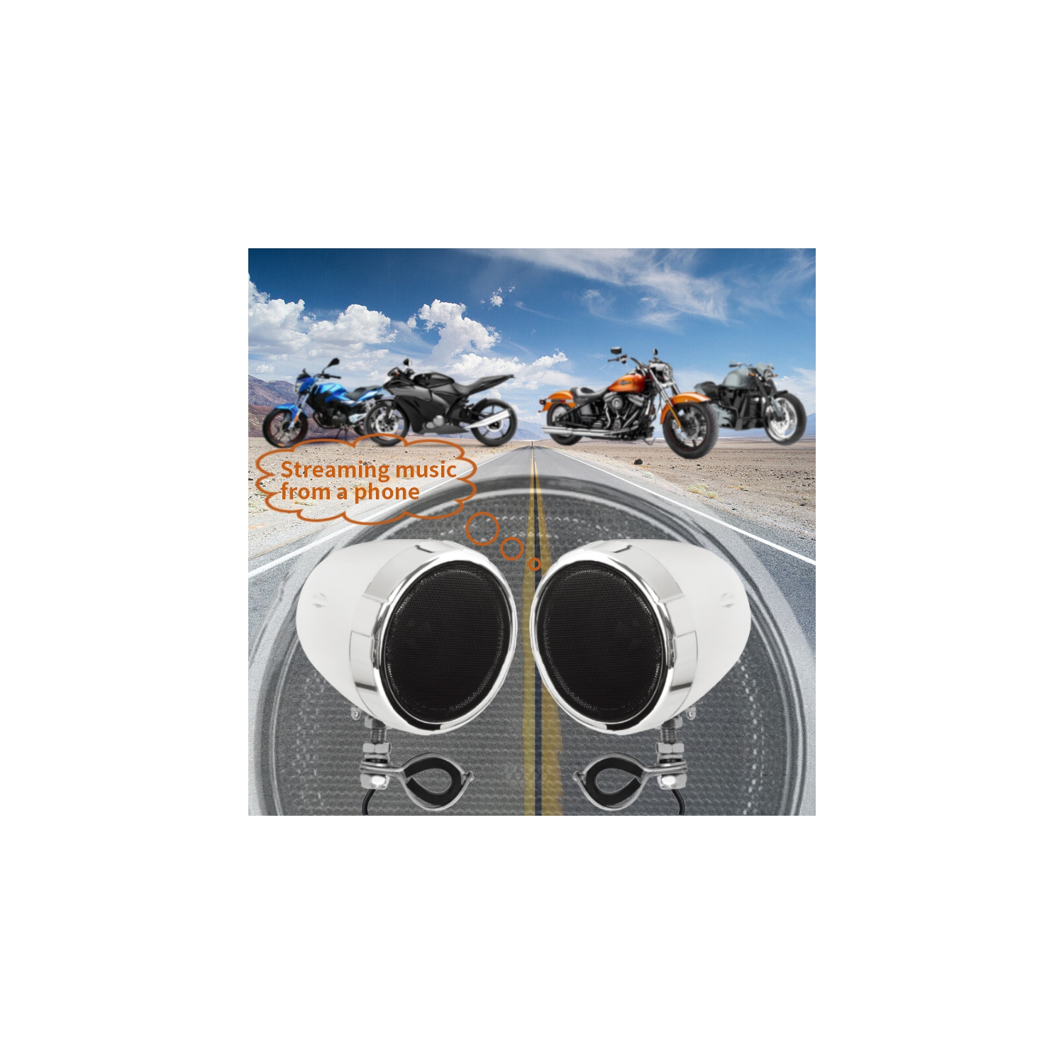 OceanAudio OMC-50.2AD 3 Inch Weatherproof Speakers and Super Mini Amplifier with BT Streaming for 12V Motorcycle, ATV, UTV, Adjustable Brackets,