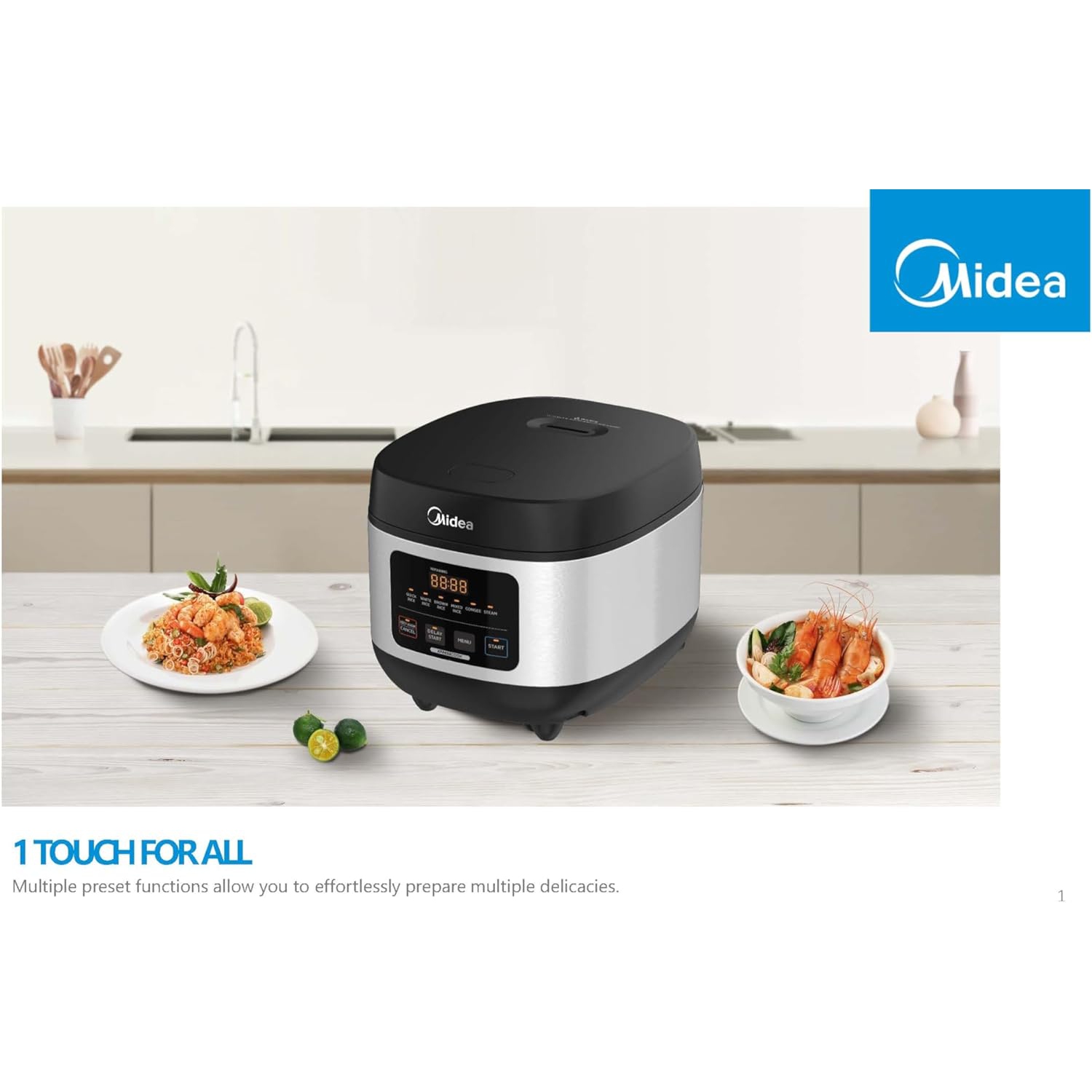Cuiseur à riz 5&nbsp;L tactile intelligent et antiadhésif multifonction 6 de Midea, 10&nbsp;tasses de 860&nbsp;W MB-FS5020W1