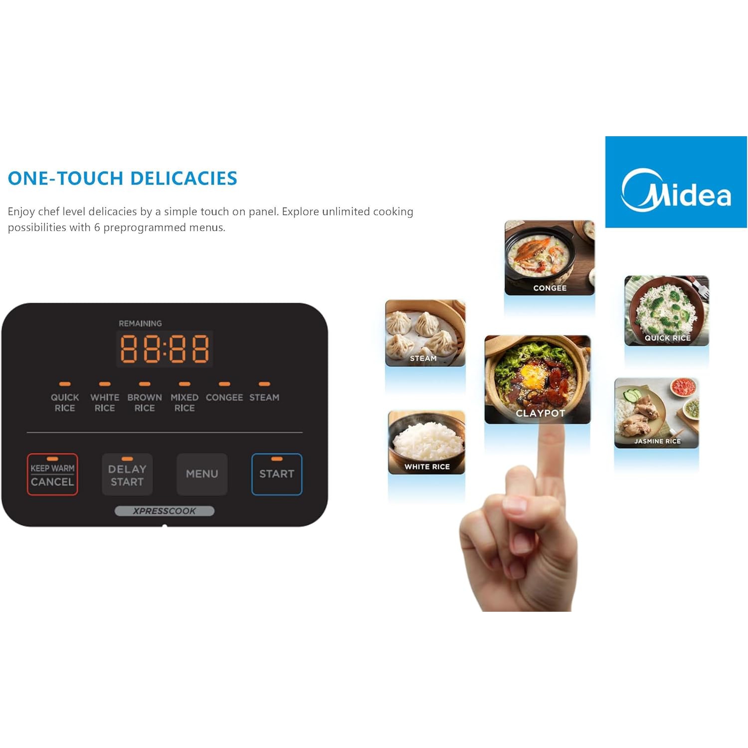 Cuiseur à riz 5&nbsp;L tactile intelligent et antiadhésif multifonction 6 de Midea, 10&nbsp;tasses de 860&nbsp;W MB-FS5020W1