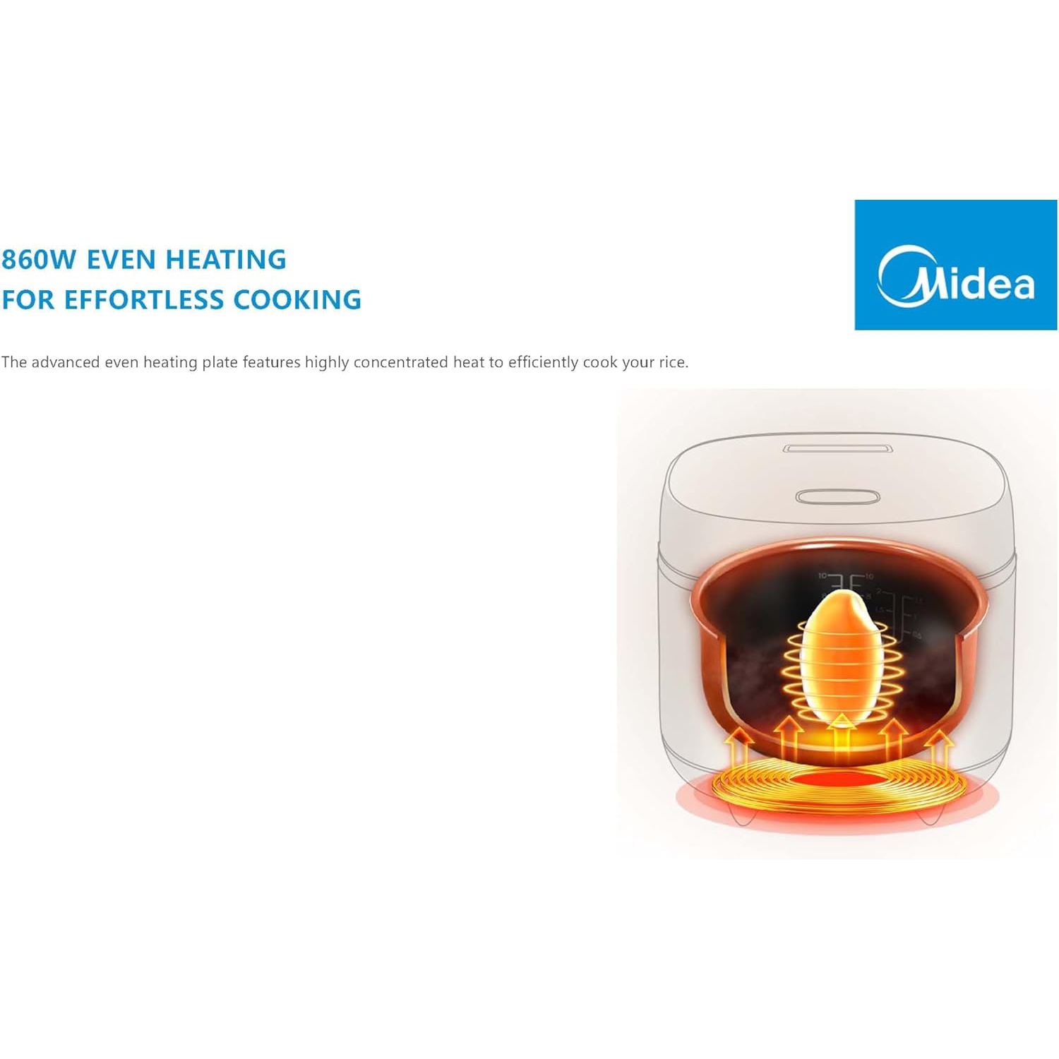 Cuiseur à riz 5&nbsp;L tactile intelligent et antiadhésif multifonction 6 de Midea, 10&nbsp;tasses de 860&nbsp;W MB-FS5020W1