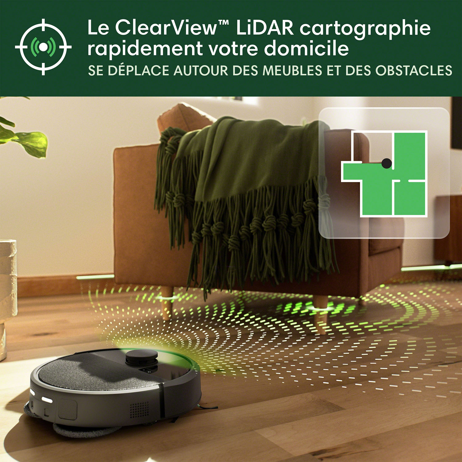 Aspirateur robot à vadrouille connecté Wi-Fi à vidage automatique Roomba Plus 405 Combo d'iRobot - Noir