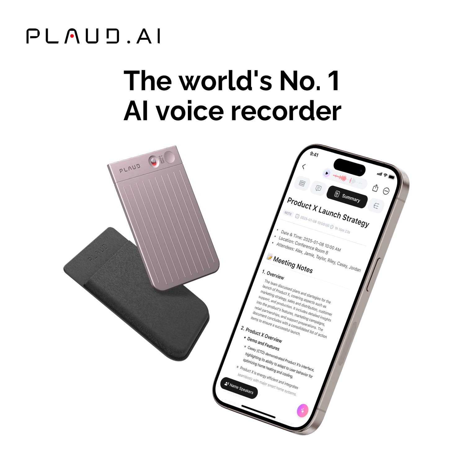 PLAUD Smart AI Voice Recorder Audio Recorder Starlight 64GB PLD-64G-ST