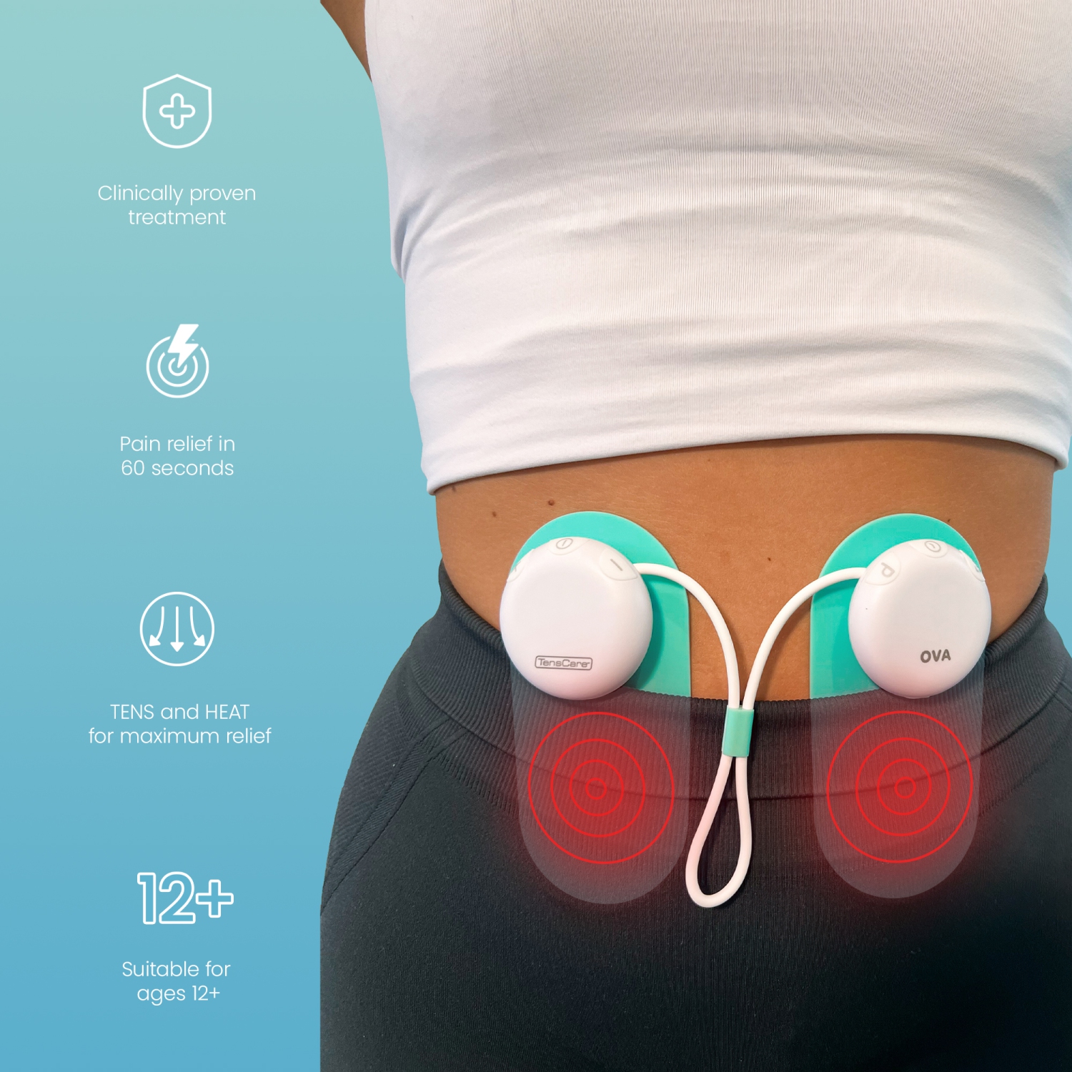 TensCare OVA 3 Period Pain Relief-Combined TENS & Heat Therapy-Safe, clinically Proven, Drug Free Relief from Primary and Secondary Menstrual