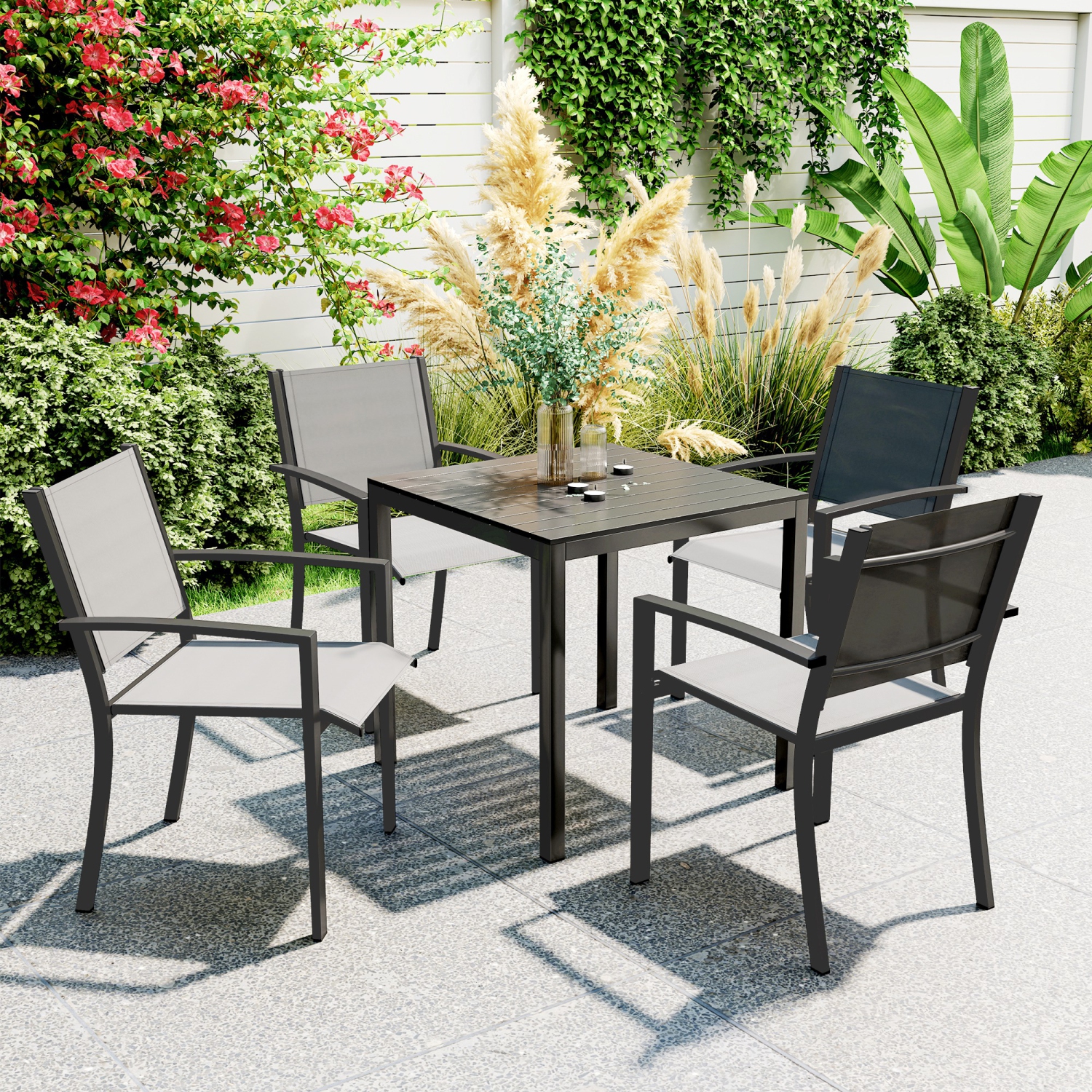 Outsunny – Table de salle à manger d'extérieur en aluminium de 29&nbsp;po pour 4, table de jardin avec surface en grain de bois, pour jardin,