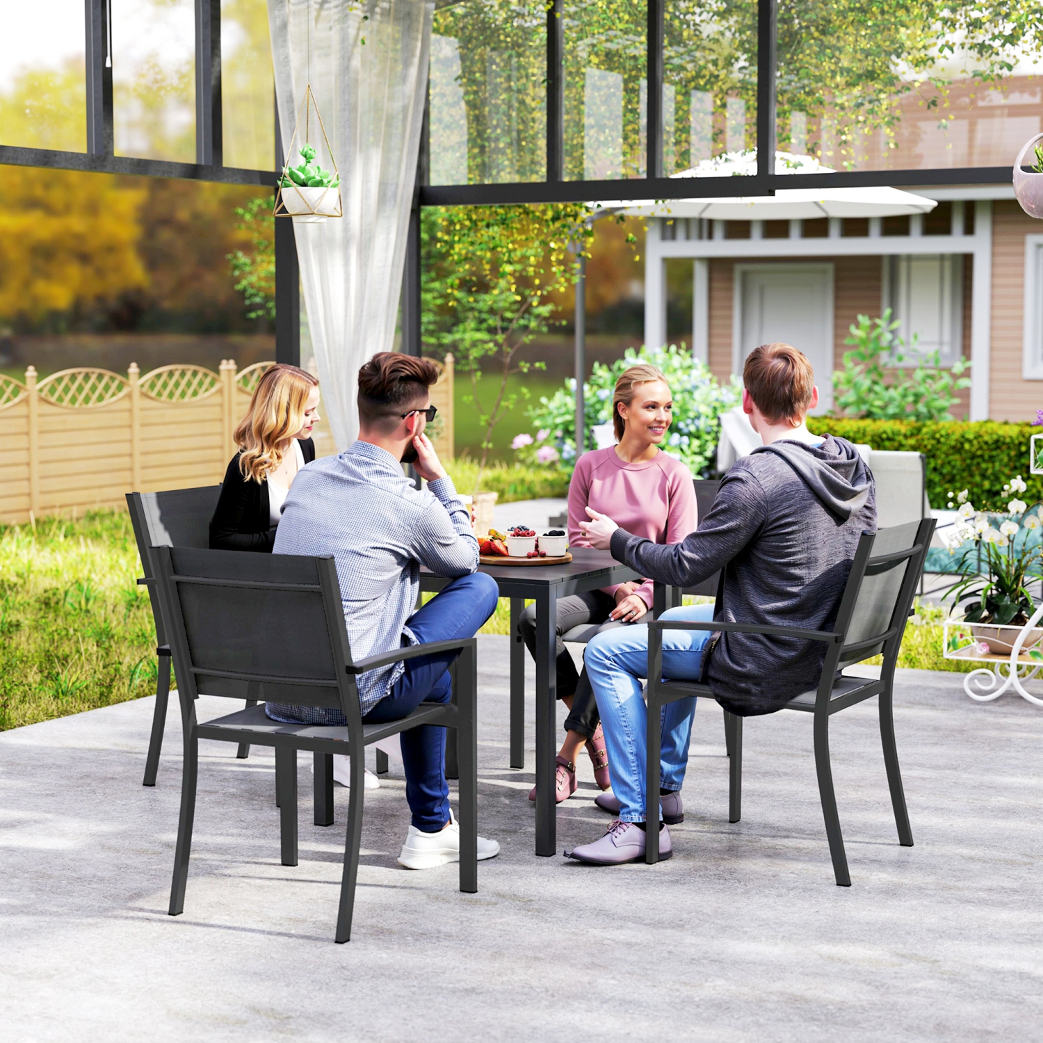 Outsunny – Table de salle à manger d'extérieur en aluminium de 29&nbsp;po pour 4, table de jardin avec surface en grain de bois, pour jardin,