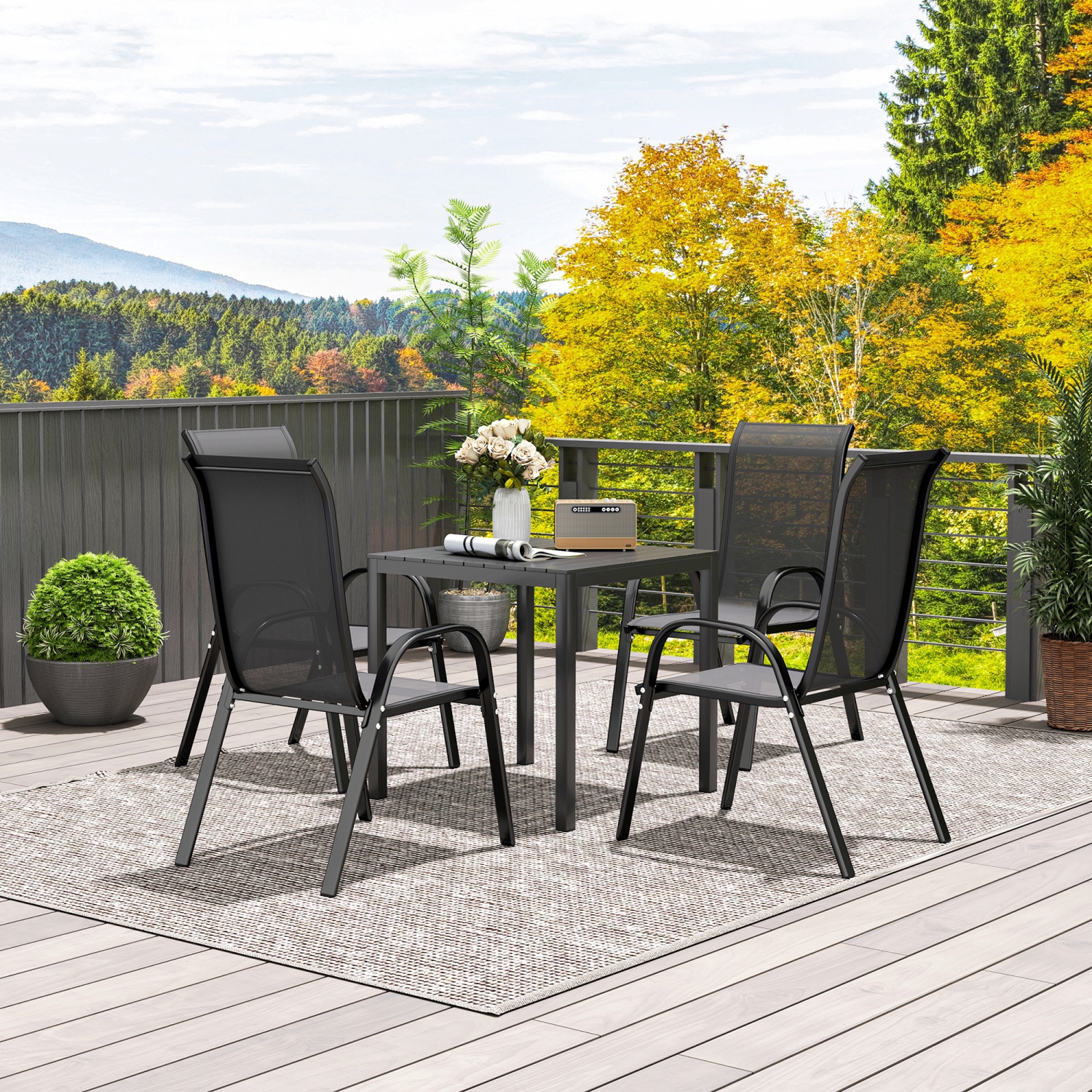 Outsunny – Table de salle à manger d'extérieur en aluminium de 29&nbsp;po pour 4, table de jardin avec surface en grain de bois, pour jardin,