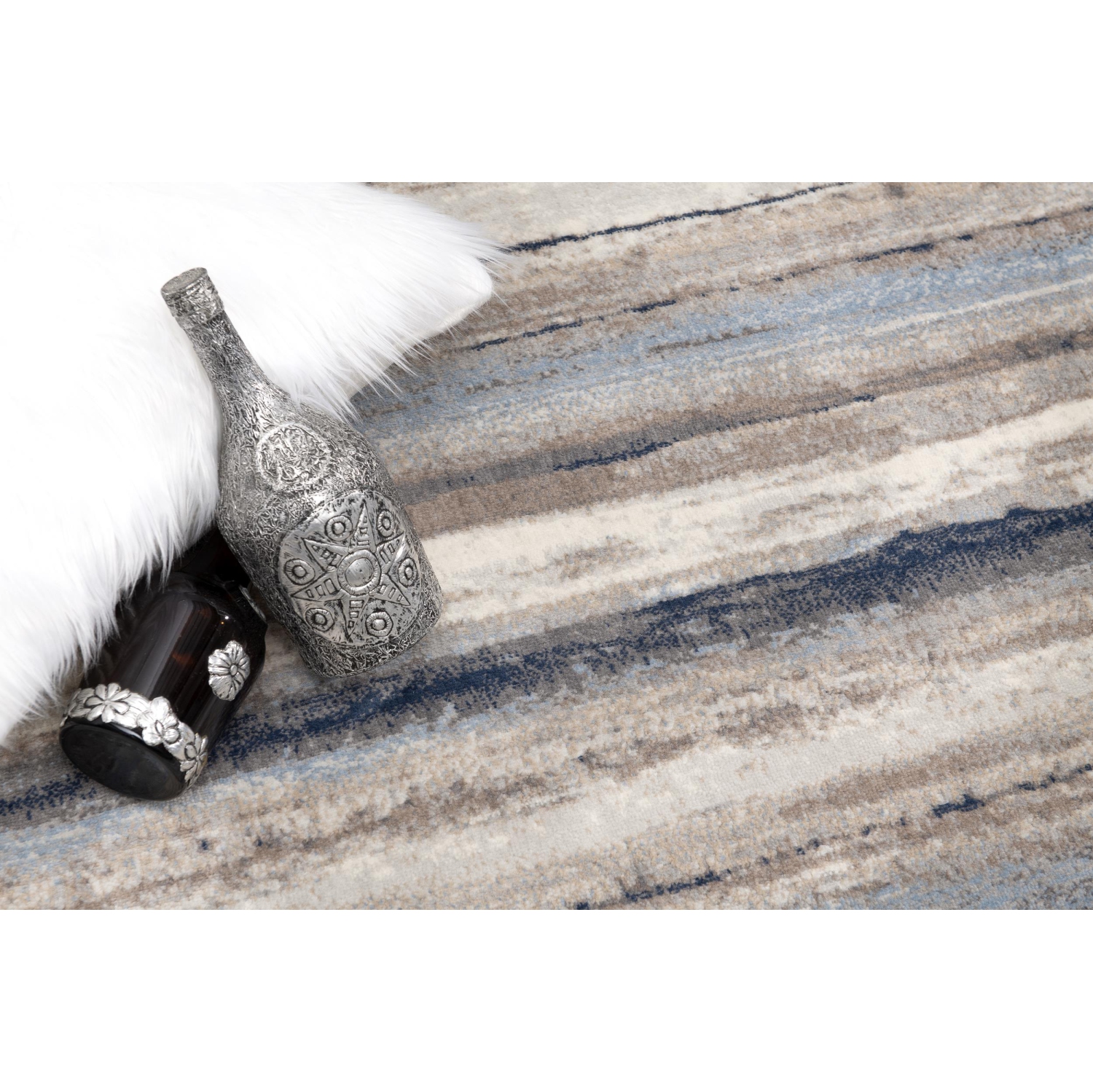 Tapis d'intérieur contemporain à motif impérial bleu/brun