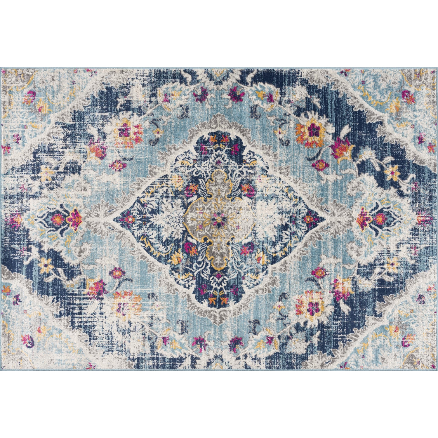 Tapis d'intérieur traditionnel motif floral Anara bleu/gris branche