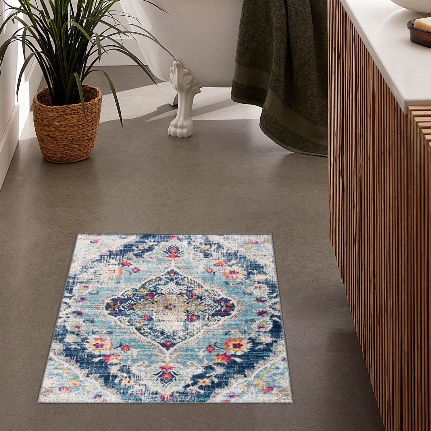 Tapis d'intérieur traditionnel motif floral Anara bleu/gris branche