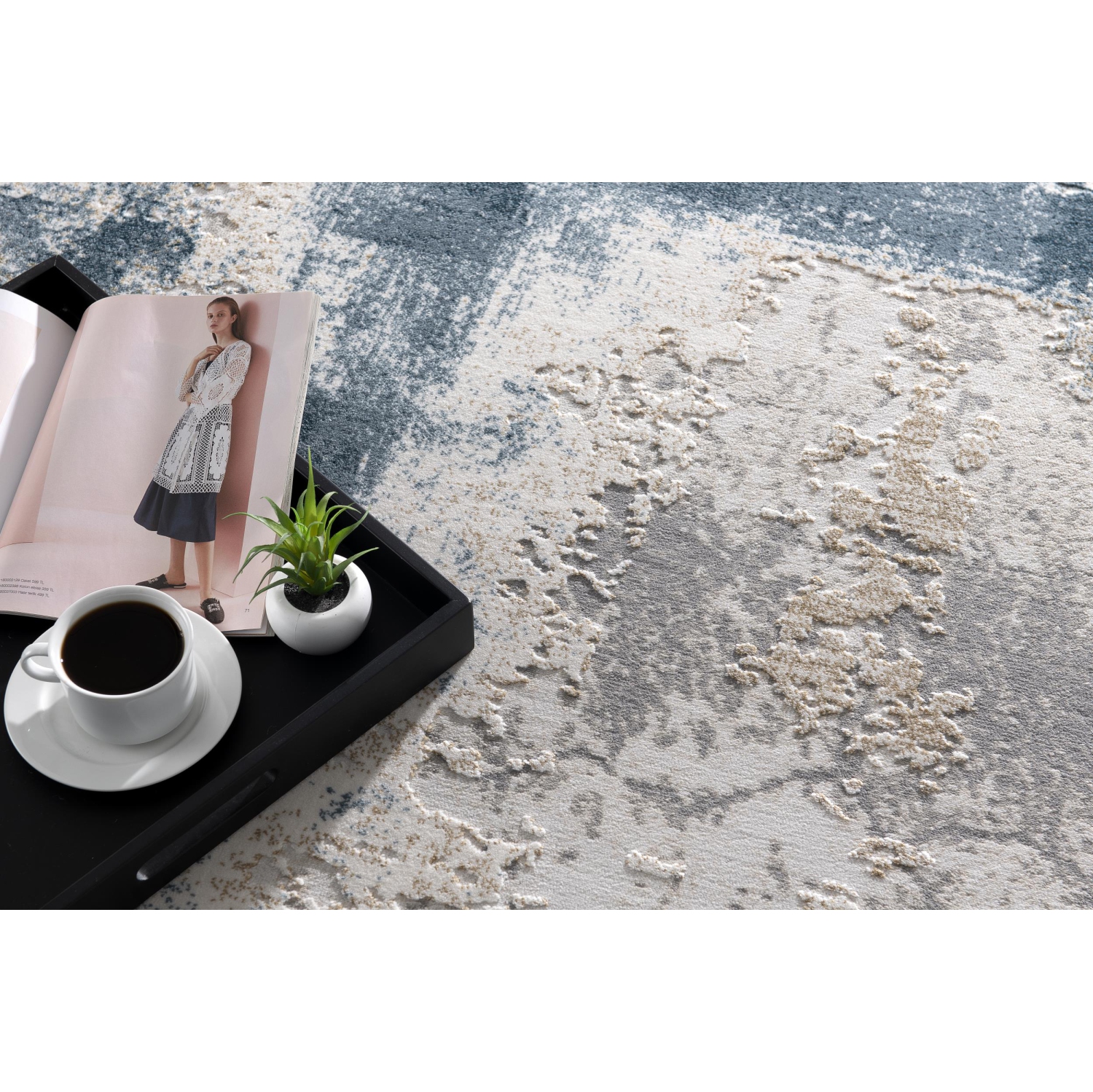 Tapis d'intérieur contemporain Terano gris abstrait/beige branche