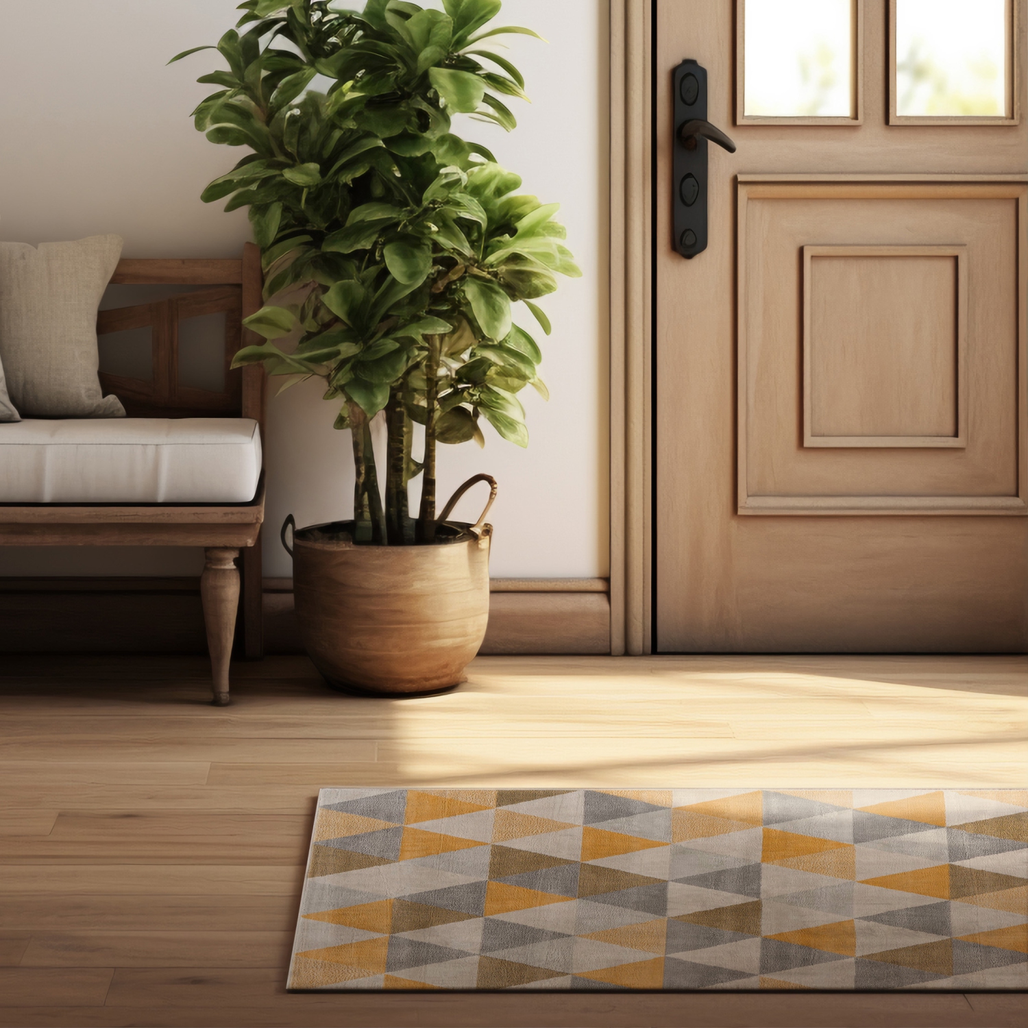 Tapis d'intérieur contemporain Branche à motif géométrique jaune/beige Solvi