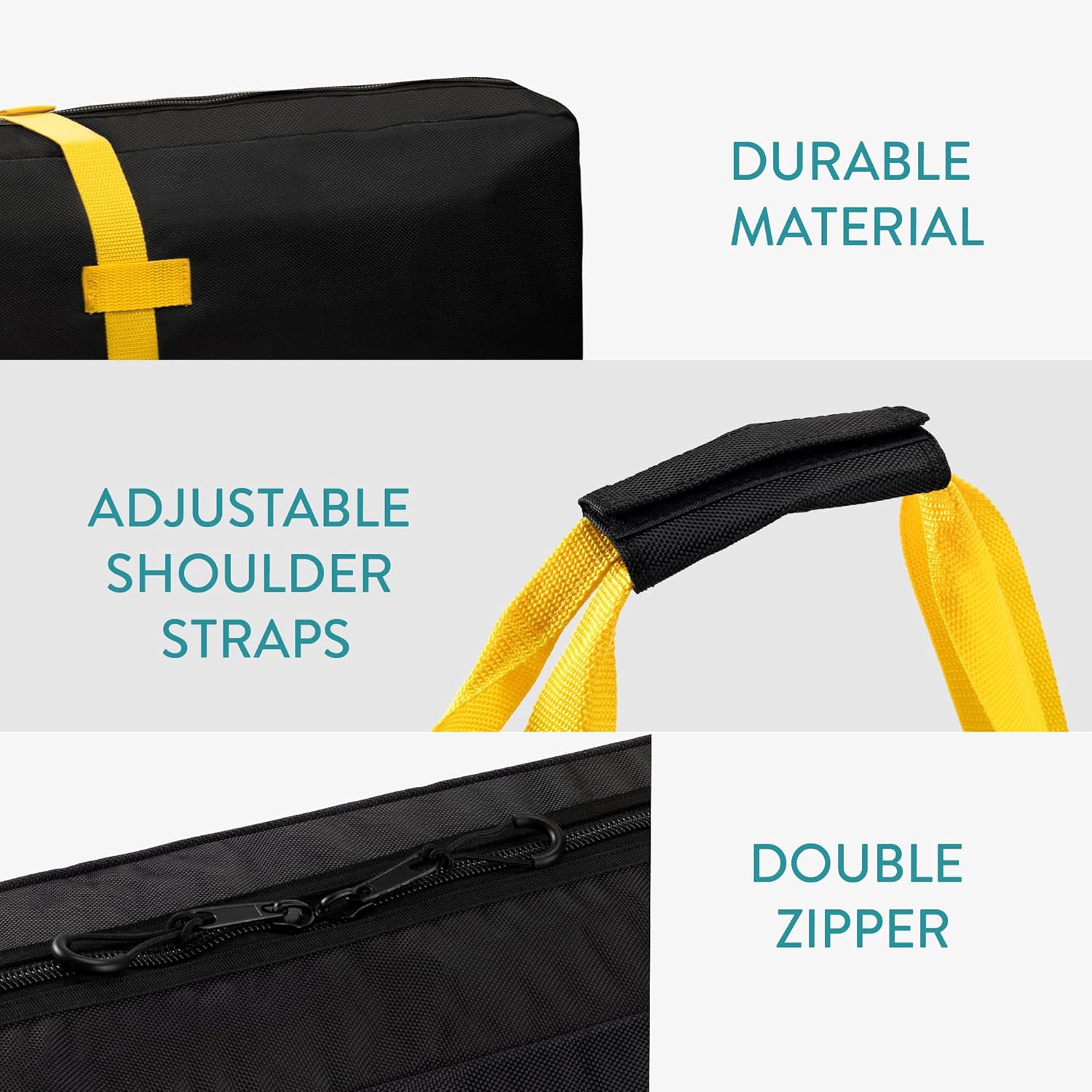 Sac de ski pour 1 paire de skis et de bâtons avec fermeture à glissière, 2 sangles avec boucles et poignées de transport, noir/jaune