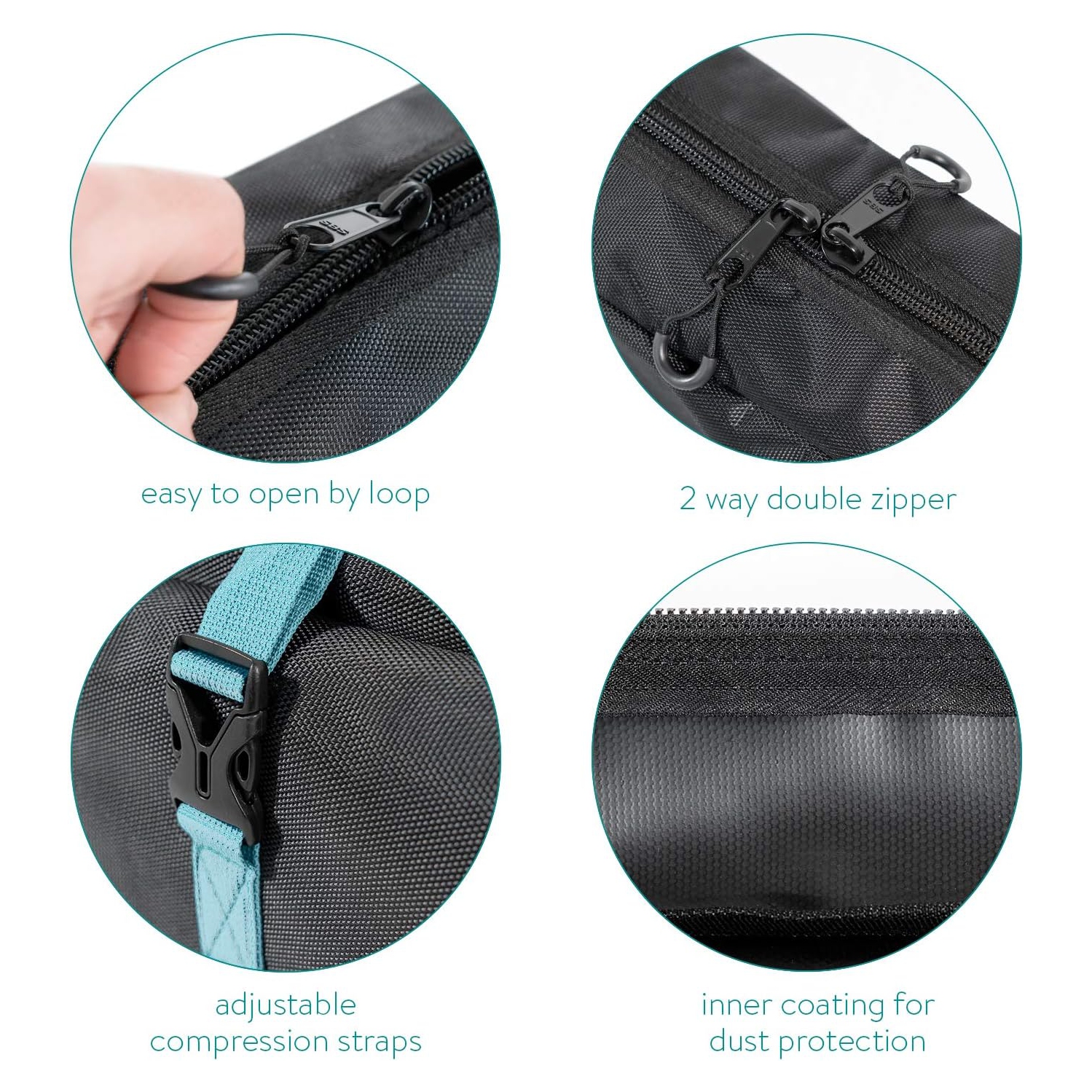 Ski Bag for 1 Pair of Skis and Poles with Zipper, 2 Straps with Buckles and Carrying Handles,Black / Petrol