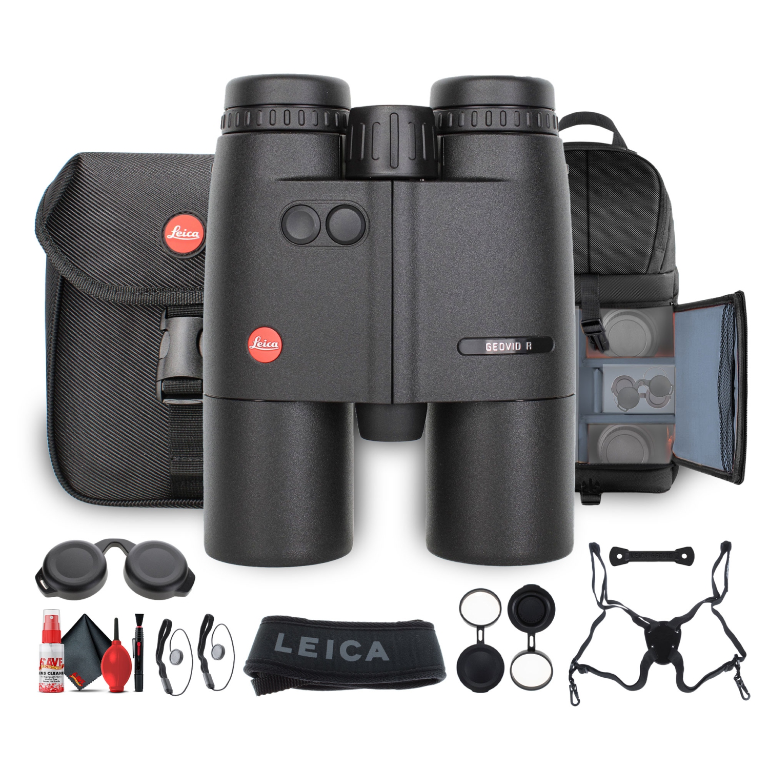 Leica 10x42 Geovid R Rangefinder Compact Lightweight Binoculars + Sling Backpack - Bundle