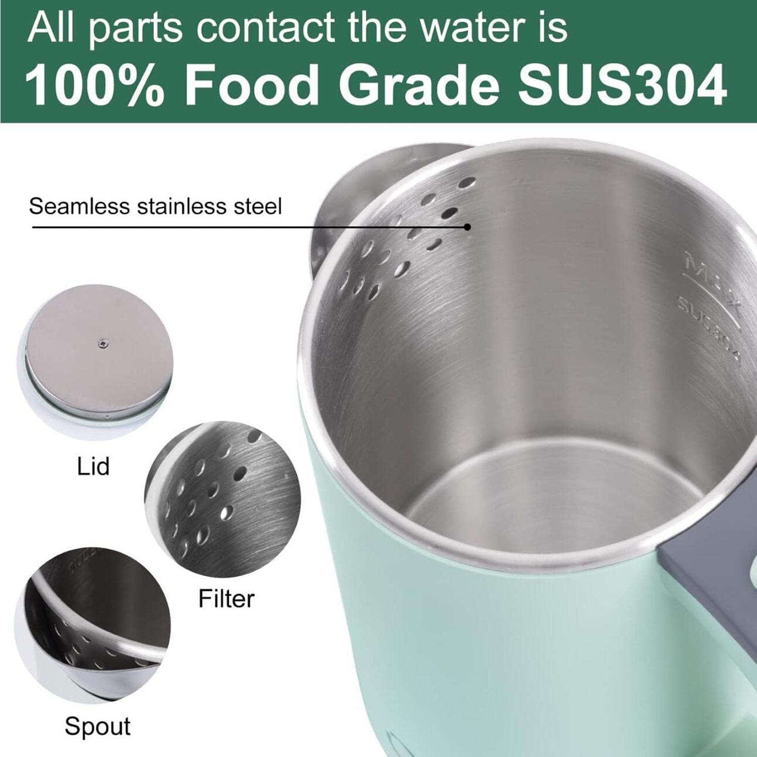 ZUOMIDIE 0.8L Portable Electric Kettle – Stainless Steel, Double Wall, Auto Shut-Off