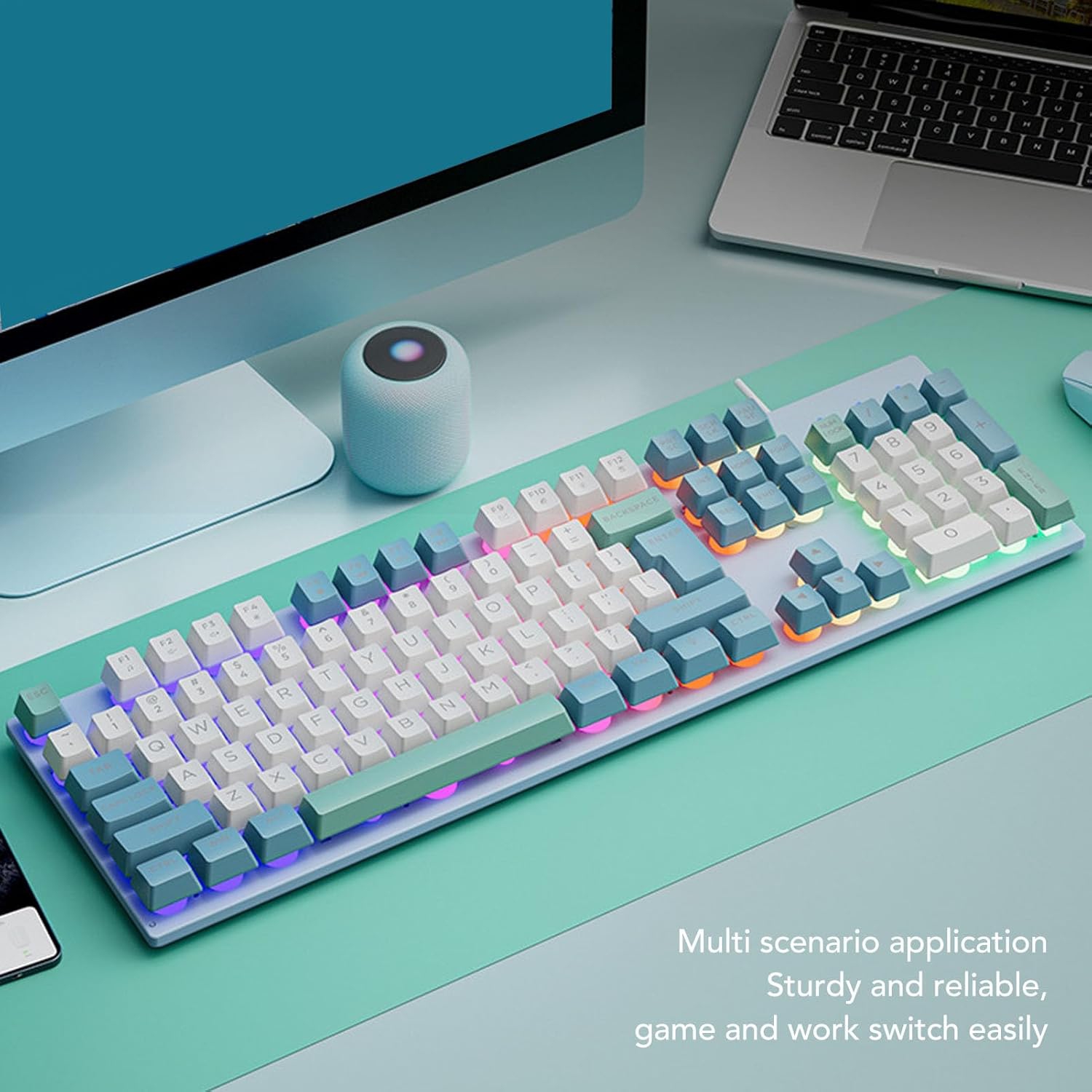 Upgraded Large Print Computer Keyboard, No Delay USB Wired Backlit Keyboard with Metal Panel,