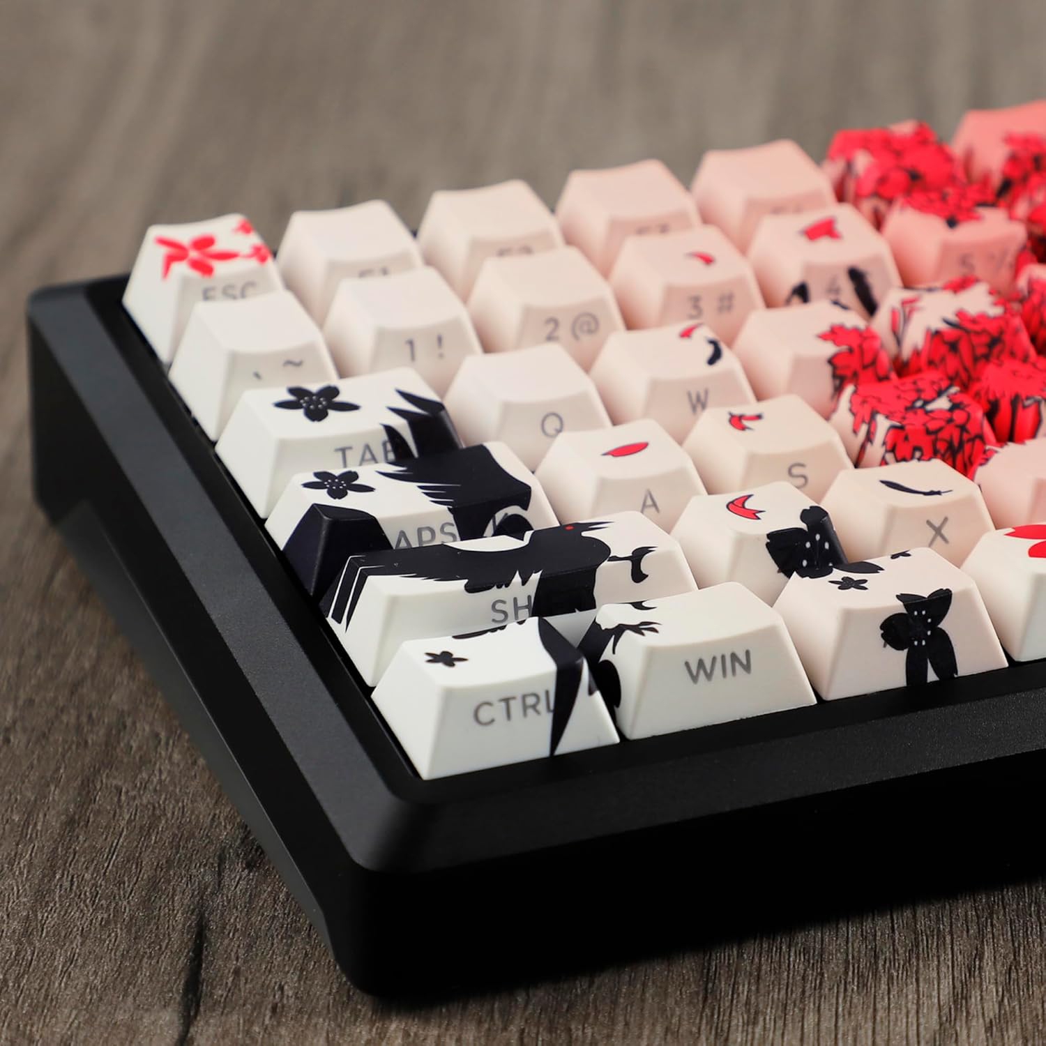 131 Raven Sakura Keycap Cherry Profile Double Shot Sidelit Shine Through PBT Keycaps for MX Mechanical Keyboard(Red)