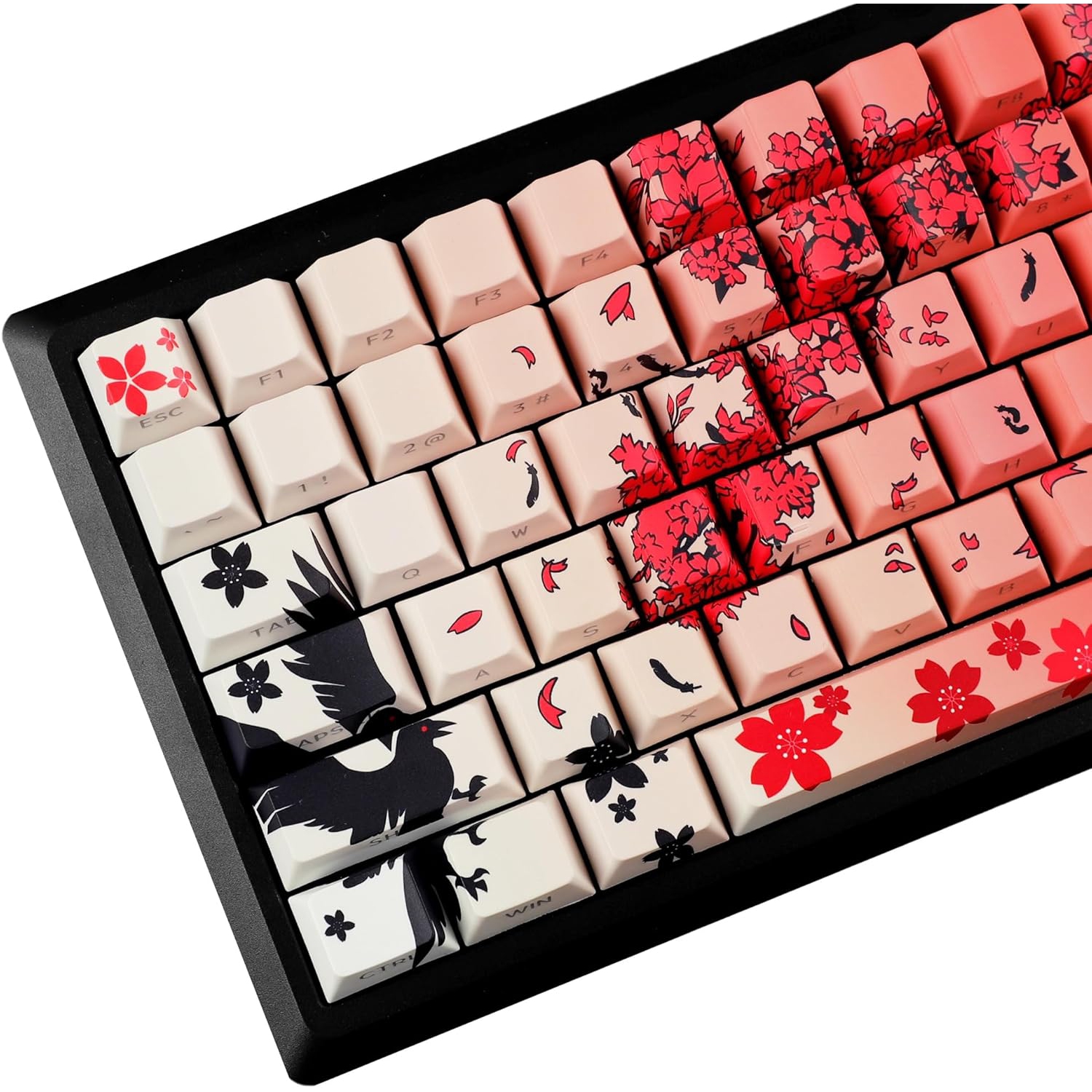 131 Raven Sakura Keycap Cherry Profile Double Shot Sidelit Shine Through PBT Keycaps for MX Mechanical Keyboard(Red)