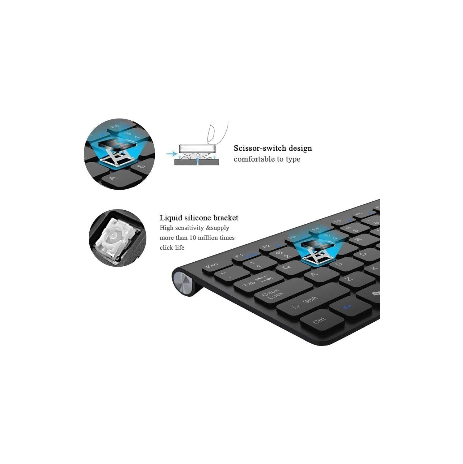 Wireless Keyboard and Mouse Set,Portable 2.4G Keyboard and Mouse Combo,Wireless Keyboard and DPI Adjustable Mouse